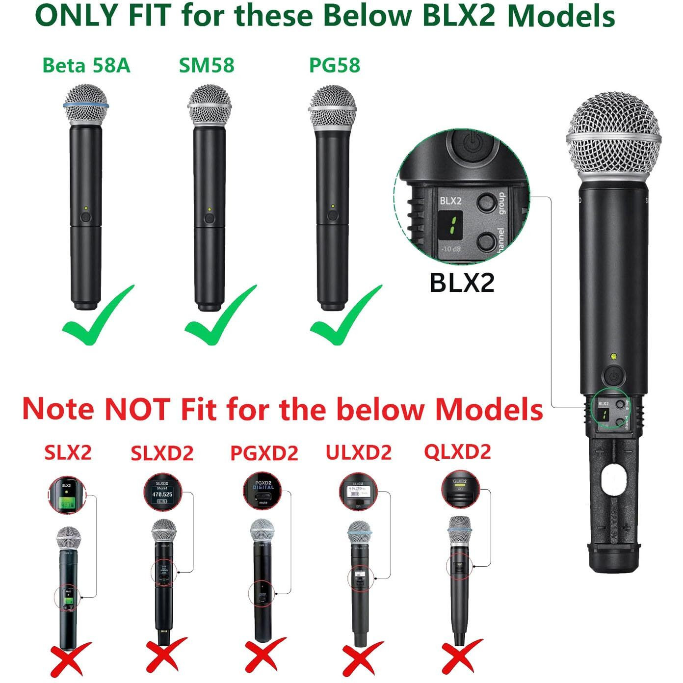 Humarh Battery Cover For Shure Blx2/Sm58  Blx2/Beta58  Blx2/Pg58 Wireless Microphone  Black  2-Pack