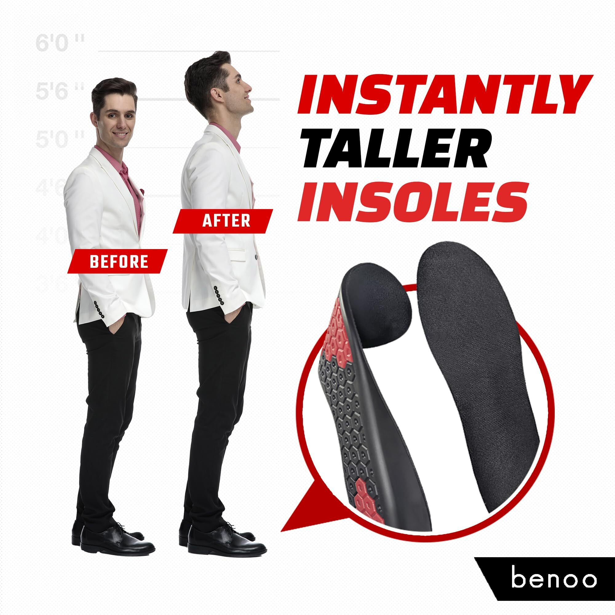 Height Increase Insoles For Men (+1 Inch) Shoe Lifts Men  Instant Height Boosters Insoles For Men  Trim To Fit Shoe Lift  Comfortable Shoe Leveler  Shoe Inserts For Height (Mens 6.5-7.5)