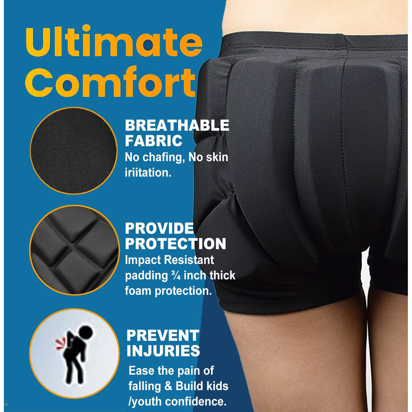 Randder Kids Butt Pad Shorts For Skating Snowboarding Ski Hockey  Hip Tailbone Padded Shorts For Youth Child(Black  M)