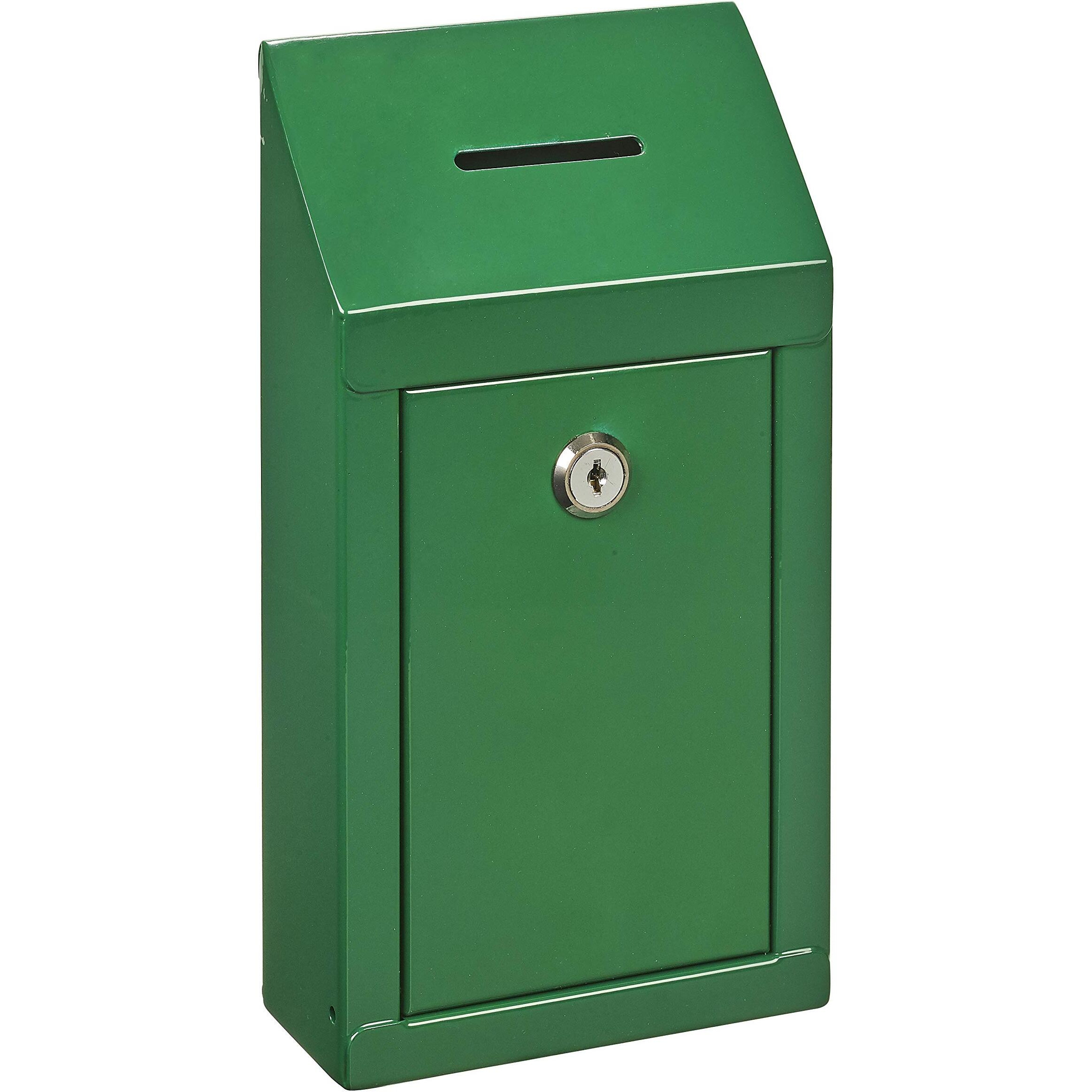 Metal Wall Mounting Or Countertop Charity Donation Collection Box Secure Suggestion And Ballot Box With Top Coin Slot  Lock Included With 2 Keys (Green)