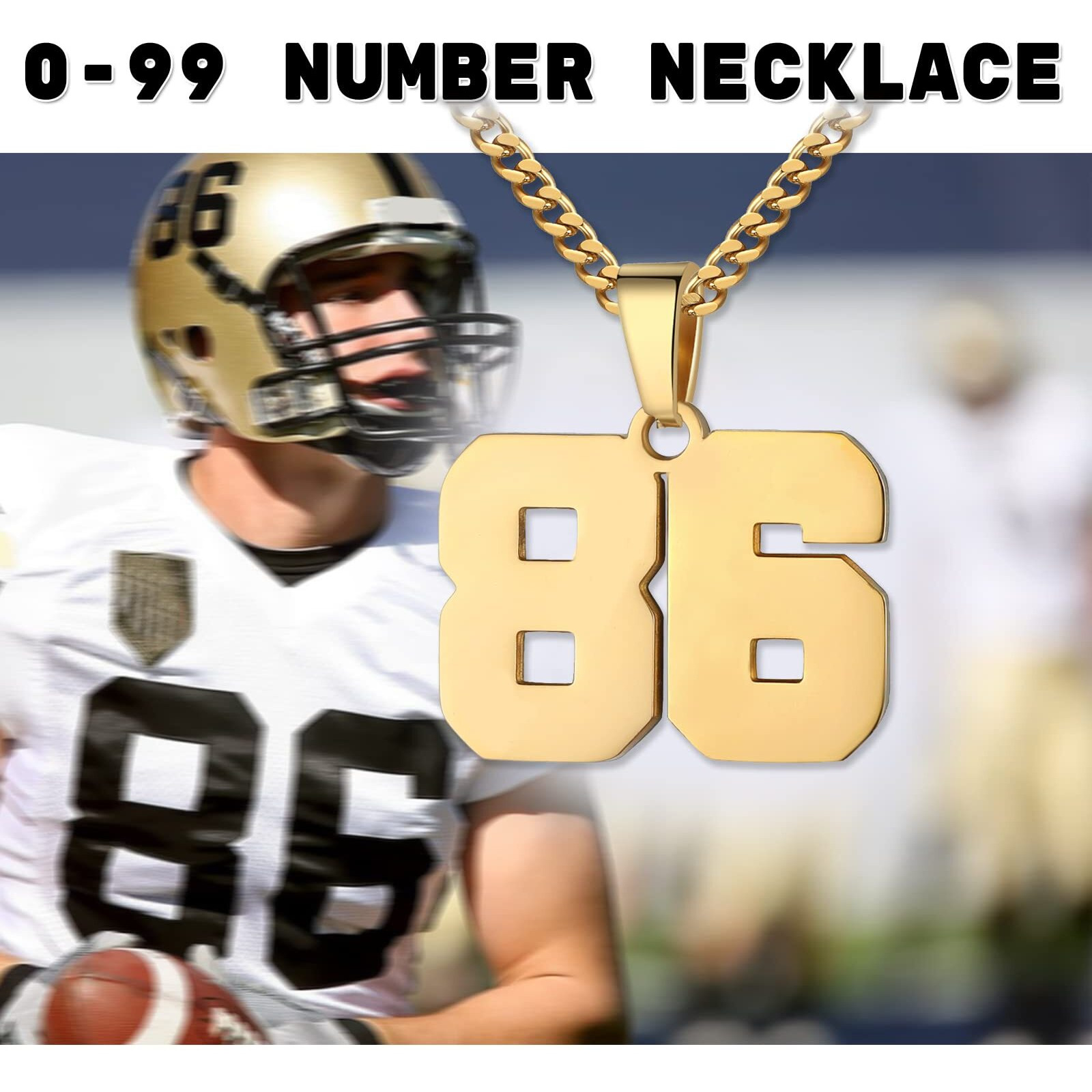 Number Necklace For Men 0-99 Athletes Jersey Number Necklace Stainless Steel Chain 22+2 Inch Personalized Number Charm Pendant Inspirational Jewelry Basketball Baseball Football Gift For Men(Gold33)