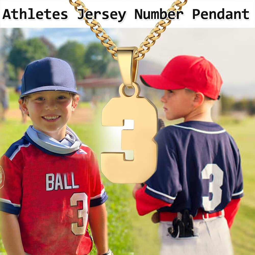 Number Necklace For Men 0-99 Athletes Jersey Number Necklace Stainless Steel Chain 22+2 Inch Personalized Number Charm Pendant Inspirational Jewelry Basketball Baseball Football Gift For Men(Gold33)