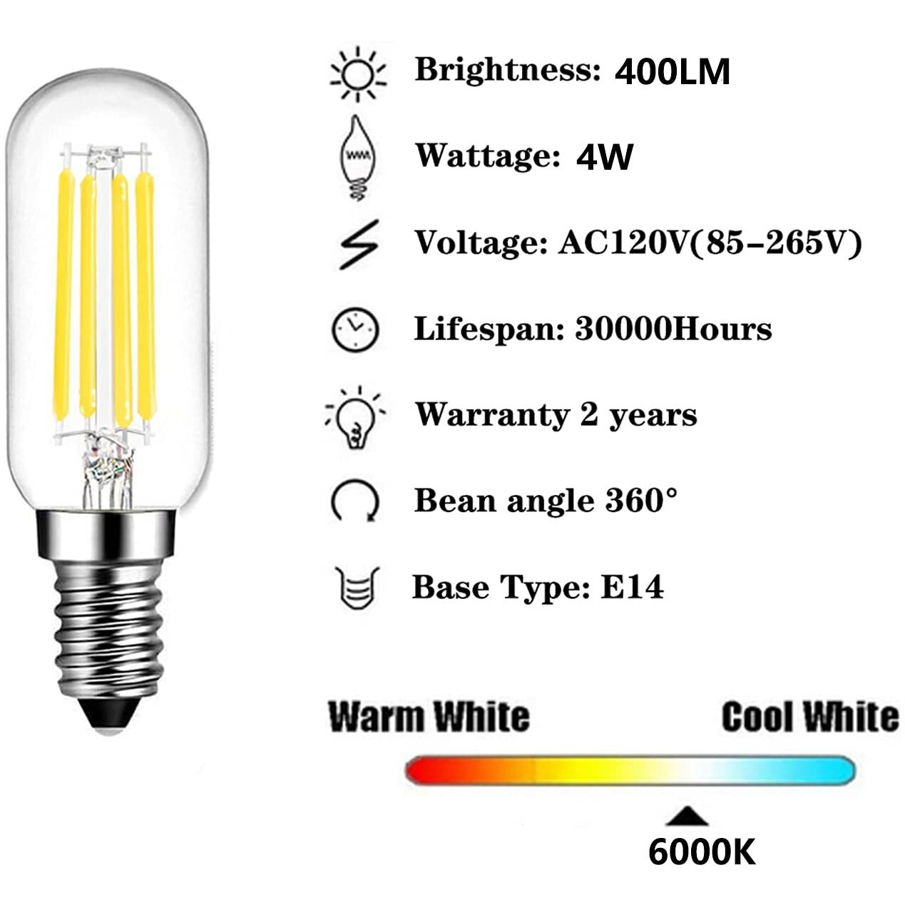 Shuwdkar E14 Bulb 40W Candelabra Light Bulbs 6000K Daylight White Clear Vintage 4W E14 Edison Bulb Small Filament Led Light Bulb For Chandelier Ceiling Fan Pendant Wall Sconce Fixtures 6 Pack
