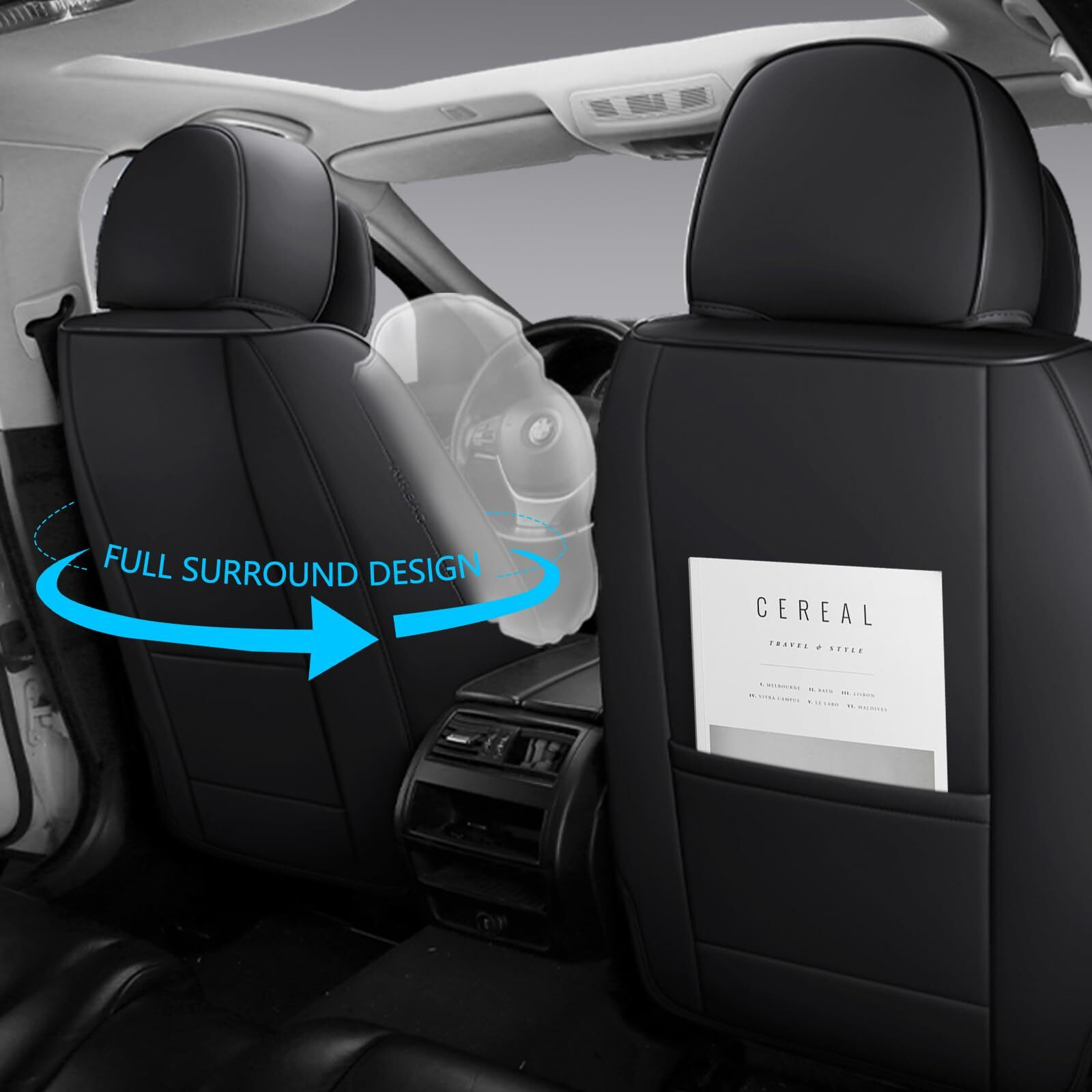 Ns Yolo Universal Fit Full Coverage Leather Car Seat Covers For Cars Suvs And Pick-Up Trucks  Car Seat Protector Automotive Seat Covers Full Set Car Seat Cushion Black Seat Cover For 5 Seats