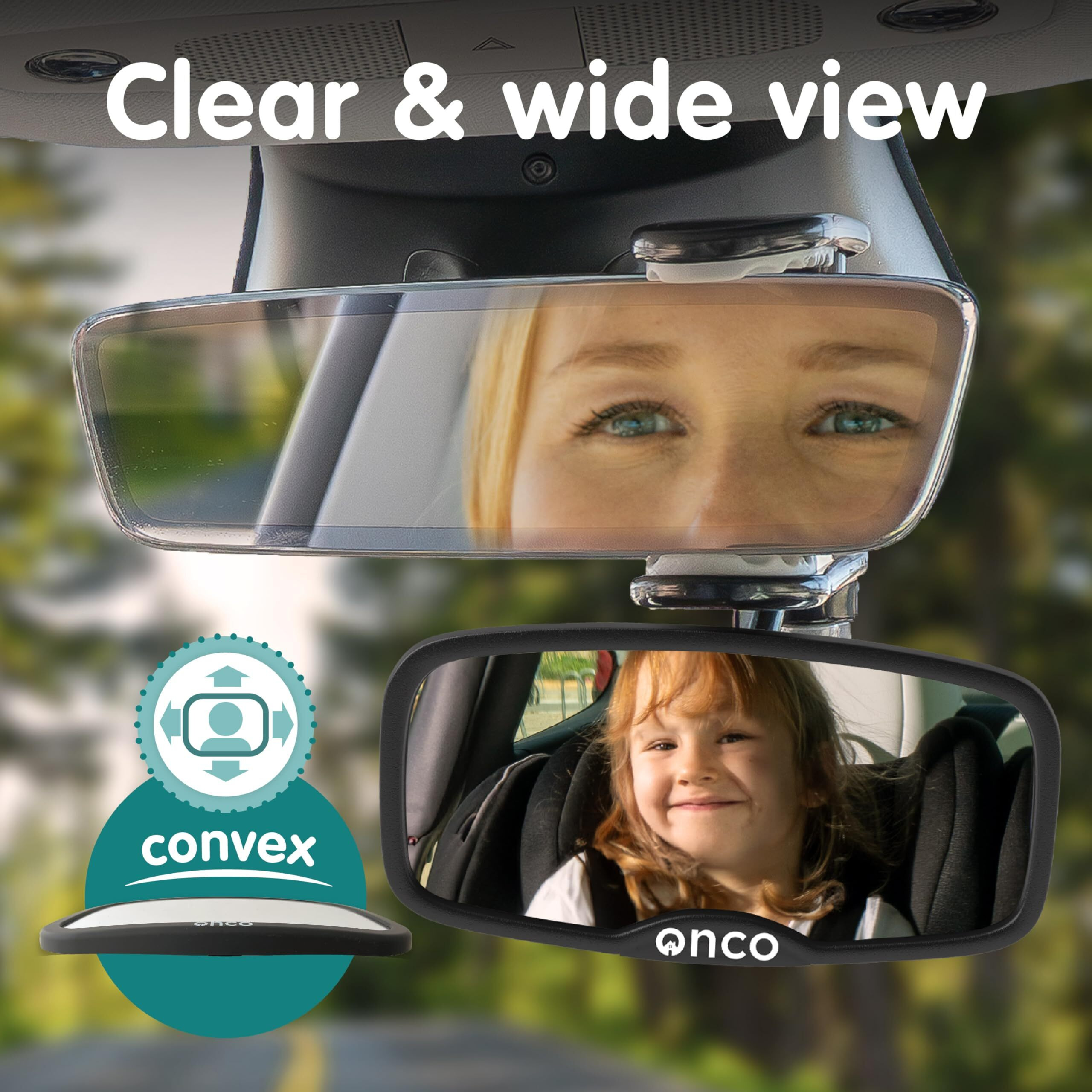 Onco Forward-Facing Baby Car Mirror - Clip On Car Mirror For Baby  100% Shatterproof & Shake-Proof Baby Mirror For Car Journeys  Baby Car Seat Mirror  Car Baby Mirror  Carseat Mirror  Baby Travel Gear