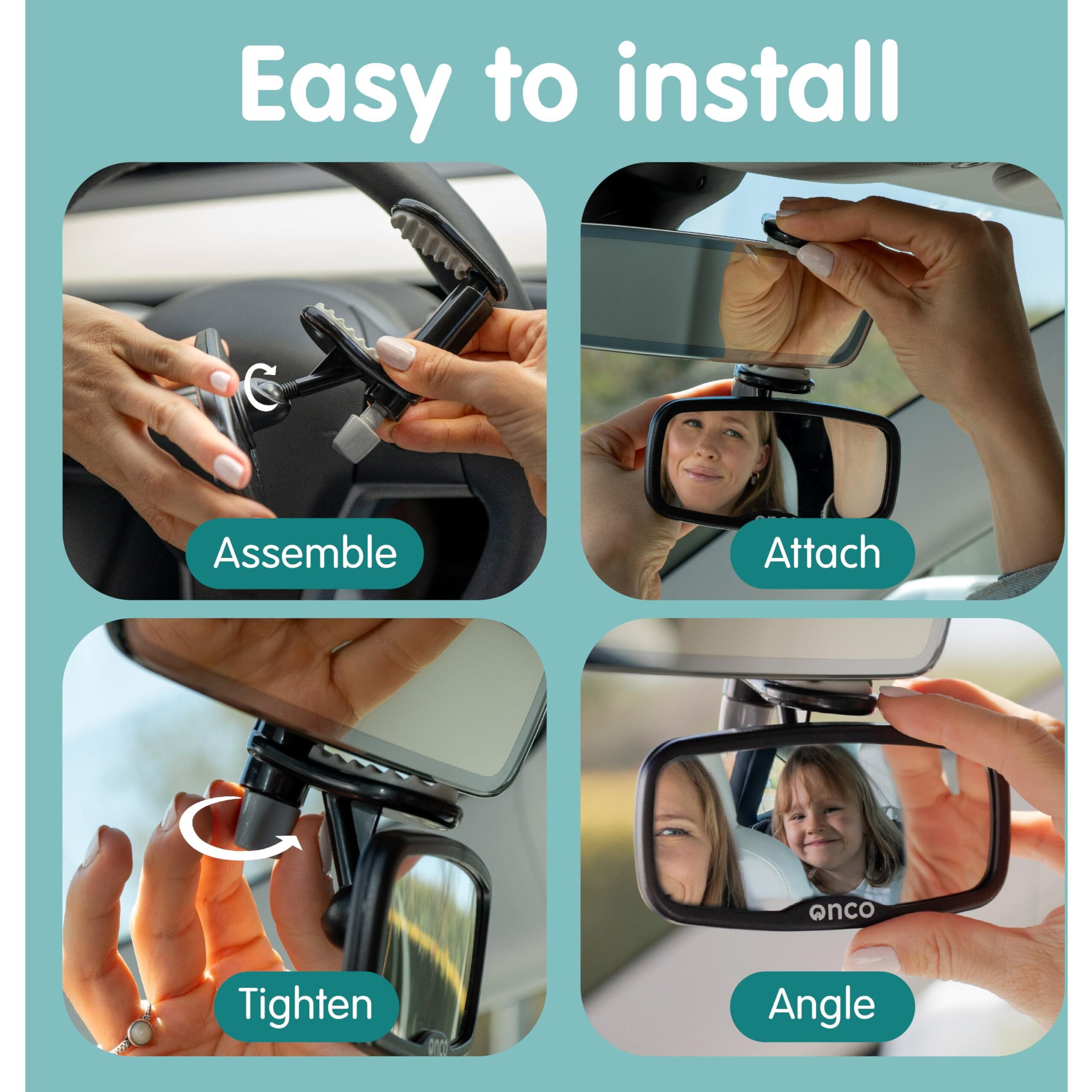 Onco Forward-Facing Baby Car Mirror - Clip On Car Mirror For Baby  100% Shatterproof & Shake-Proof Baby Mirror For Car Journeys  Baby Car Seat Mirror  Car Baby Mirror  Carseat Mirror  Baby Travel Gear