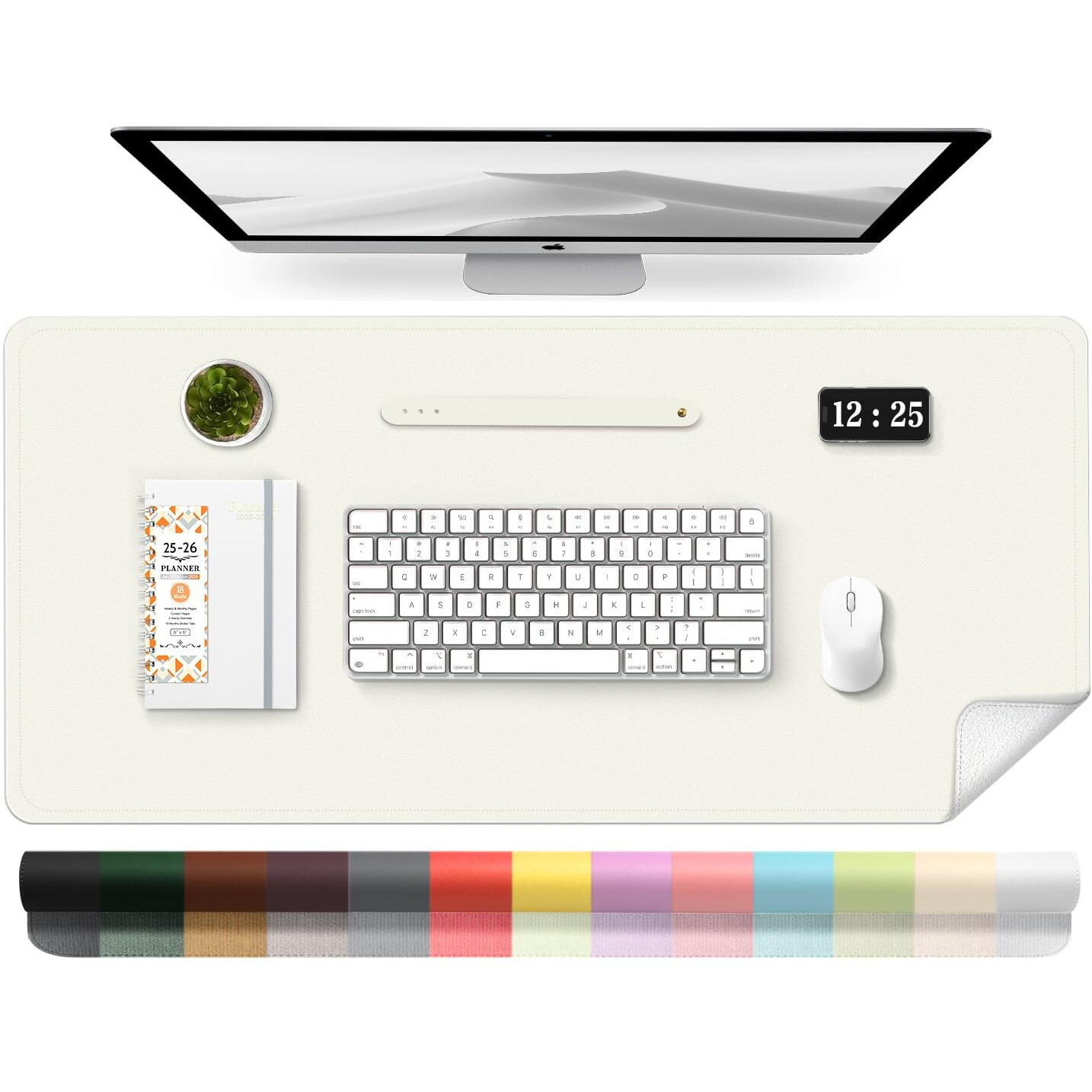 Leather Desk Pad Protector  Desk Mat  Large Mouse Pad  Non-Slip Desk Blotter  Office Laptop Desk Pad  Pu Leather Desk Writing Pad For Office And Home (White  31.5 "" X 15.7 "")