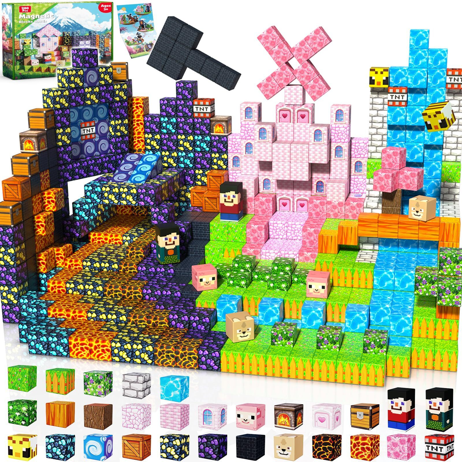 Graceduck Magnetic Blocks - 200 Pcs Build Dark Adventure Forest Castle - Magnetic Toys For Montessori Toddler Christmas Birthday Gifts Stem Sensory Toys For 3 4 5 6 7 8 9 10 Year Old Boys & Girls