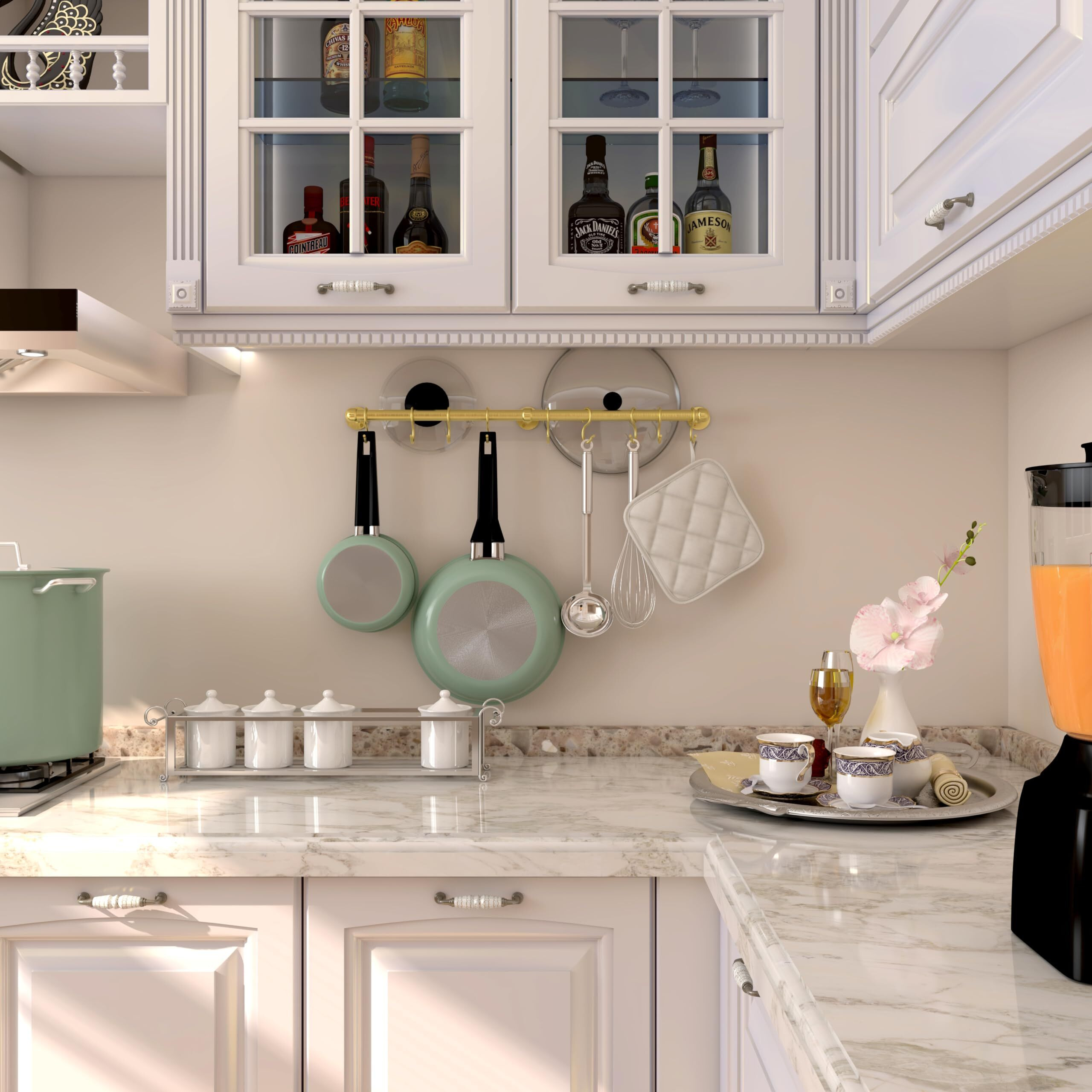 Rothley Stainless Steel Hanging Pot Rack Hanger 23.7 Inch Brass Pot And Pan Hanger Wall Mounted Hanging Pot Bar Rack Heavy Duty Pot Hangers Kitchen Rail With 8 S Hooks