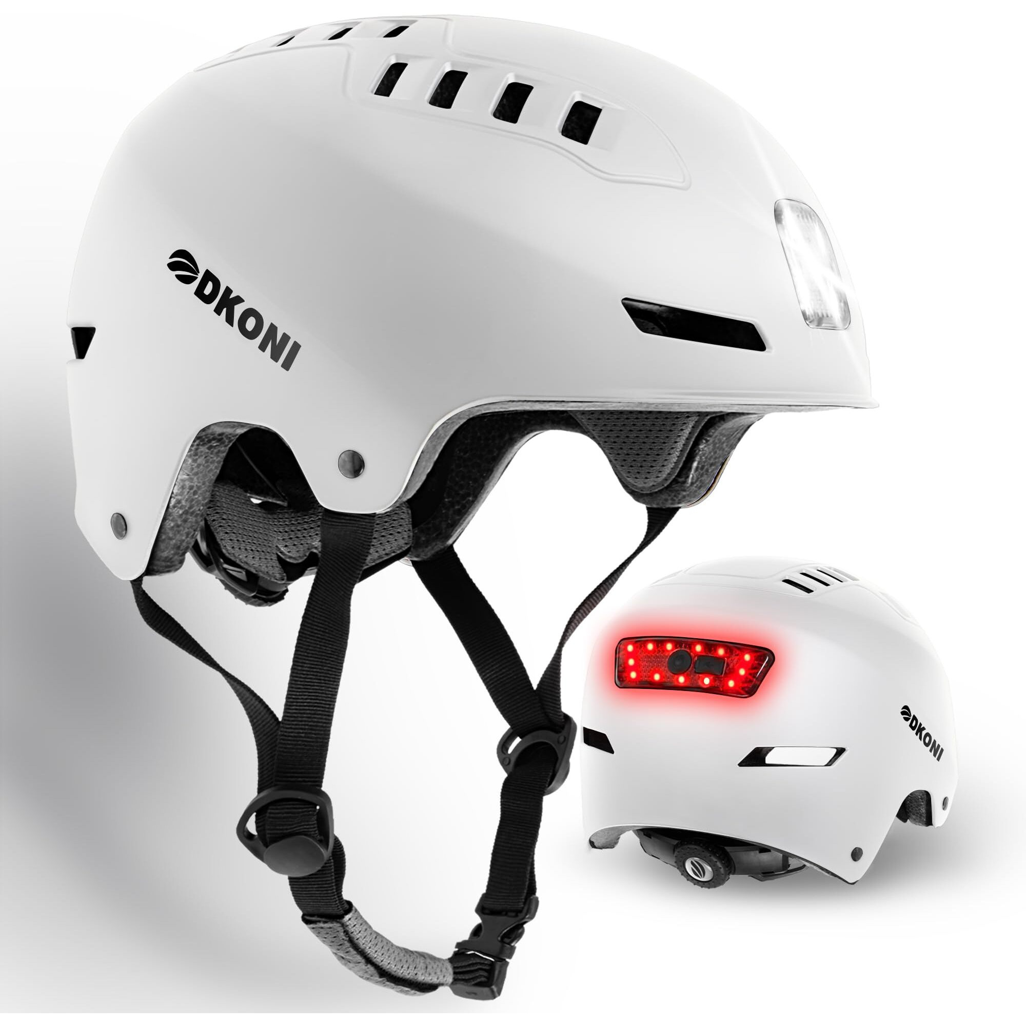 Dkoni Bike Helmet With Led Lights Bicycle Helmets Usb Rechargeable Front & Back Led Light Adult Cycling Helmet For Urban Commuter (Medium  White)