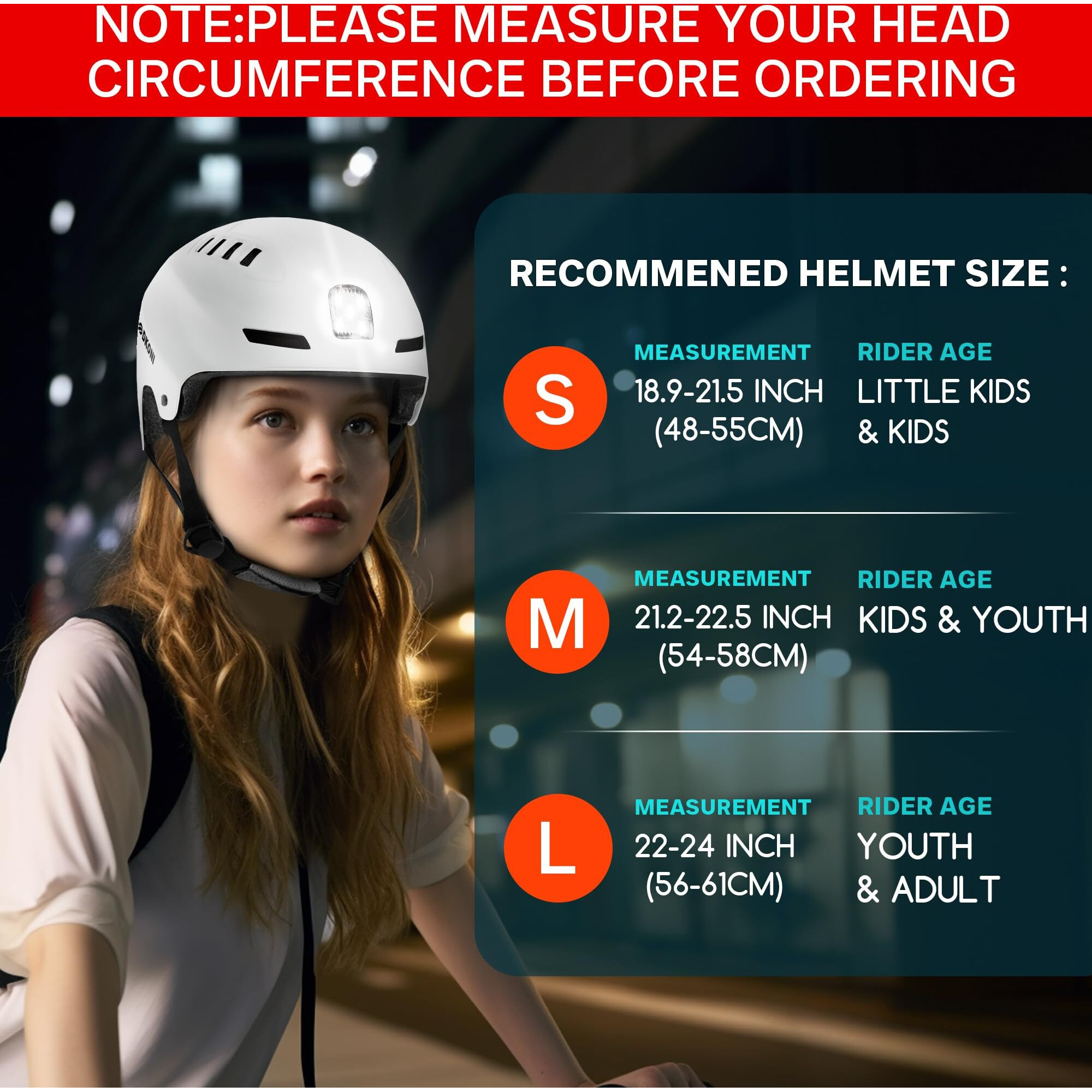 Dkoni Bike Helmet With Led Lights Bicycle Helmets Usb Rechargeable Front & Back Led Light Adult Cycling Helmet For Urban Commuter (Medium  White)