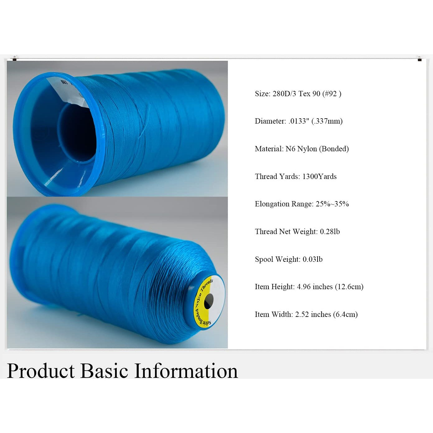 Selric [1300Yards / 26 Colors Available] Tex 90 Bonded Nylon Thread For Leather Sewing 280D/3 T9092 Heavy Duty Upholstery Thread For Leather And Other Heavy Fabric(Blue)