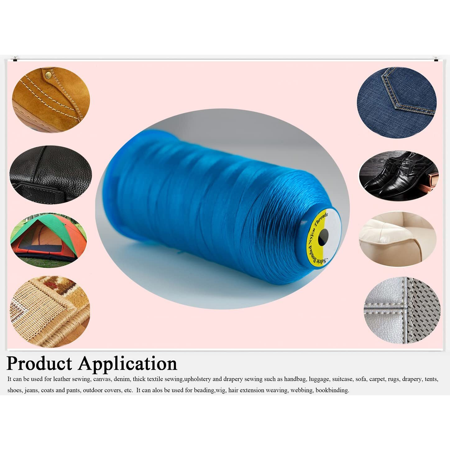 Selric [1300Yards / 26 Colors Available] Tex 90 Bonded Nylon Thread For Leather Sewing 280D/3 T9092 Heavy Duty Upholstery Thread For Leather And Other Heavy Fabric(Blue)