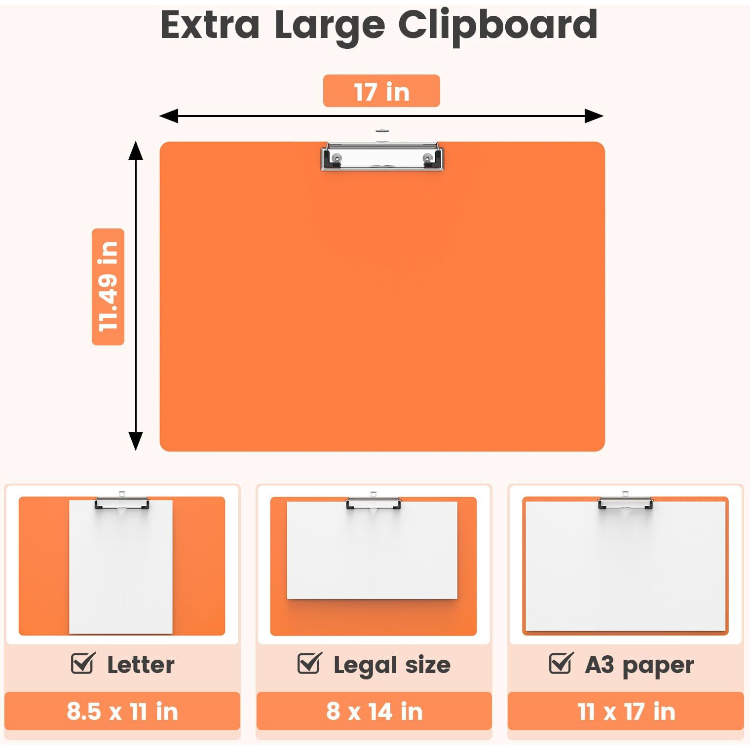 Macroclo Extra Large 11X17 Clipboards  Plastic Orange Drawing Boards  Horizontal Clip Board  Landscape Layout. Suitable For Watercolor  Sketching  Painting. Art & Drafting Supply(Pack Of 6)