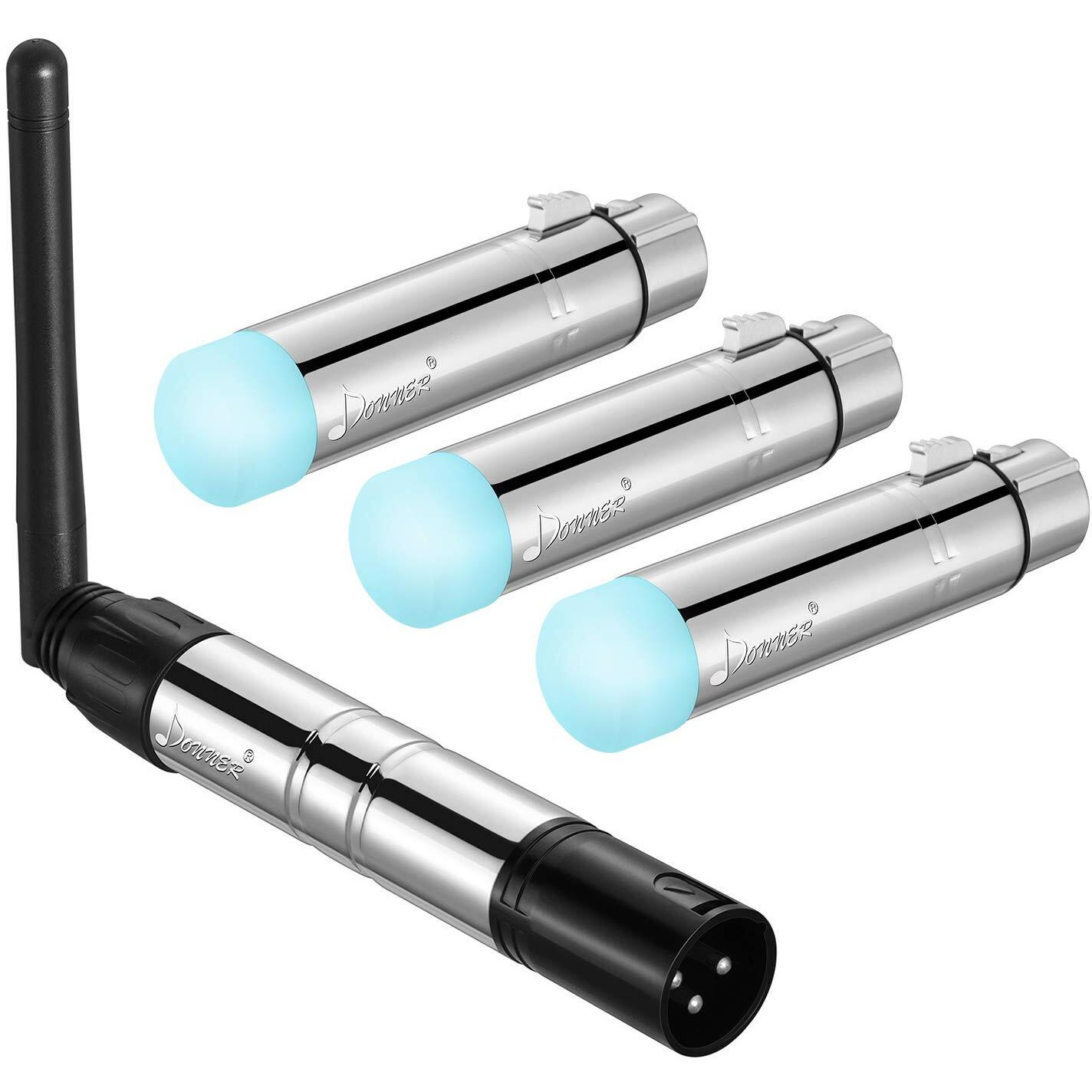 Donner Wireless Dmx Dmx512 Dfi Dj 2.4G Dmx Wireless 3 Receivers With Tricolor Led Indicators & 1 Transmitter Led Lighting Control For Led Stage Disco Party Bar Lighting 4Pcs