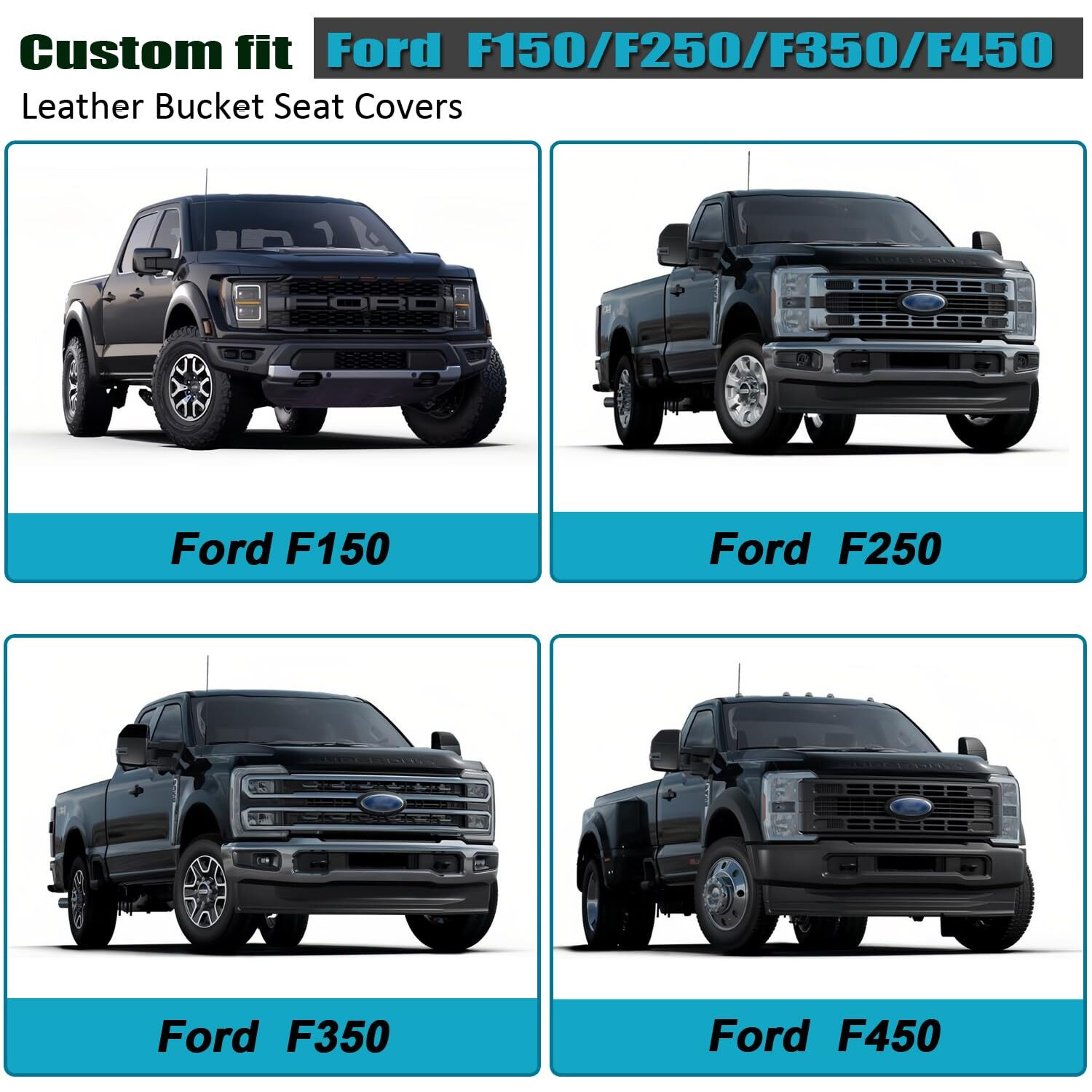 Giant Panda Front Car Seat Cover For Ford F150  Leather Bucket Seat Covers Custom Fit Ford F250 F350 (Black) 2-Pack