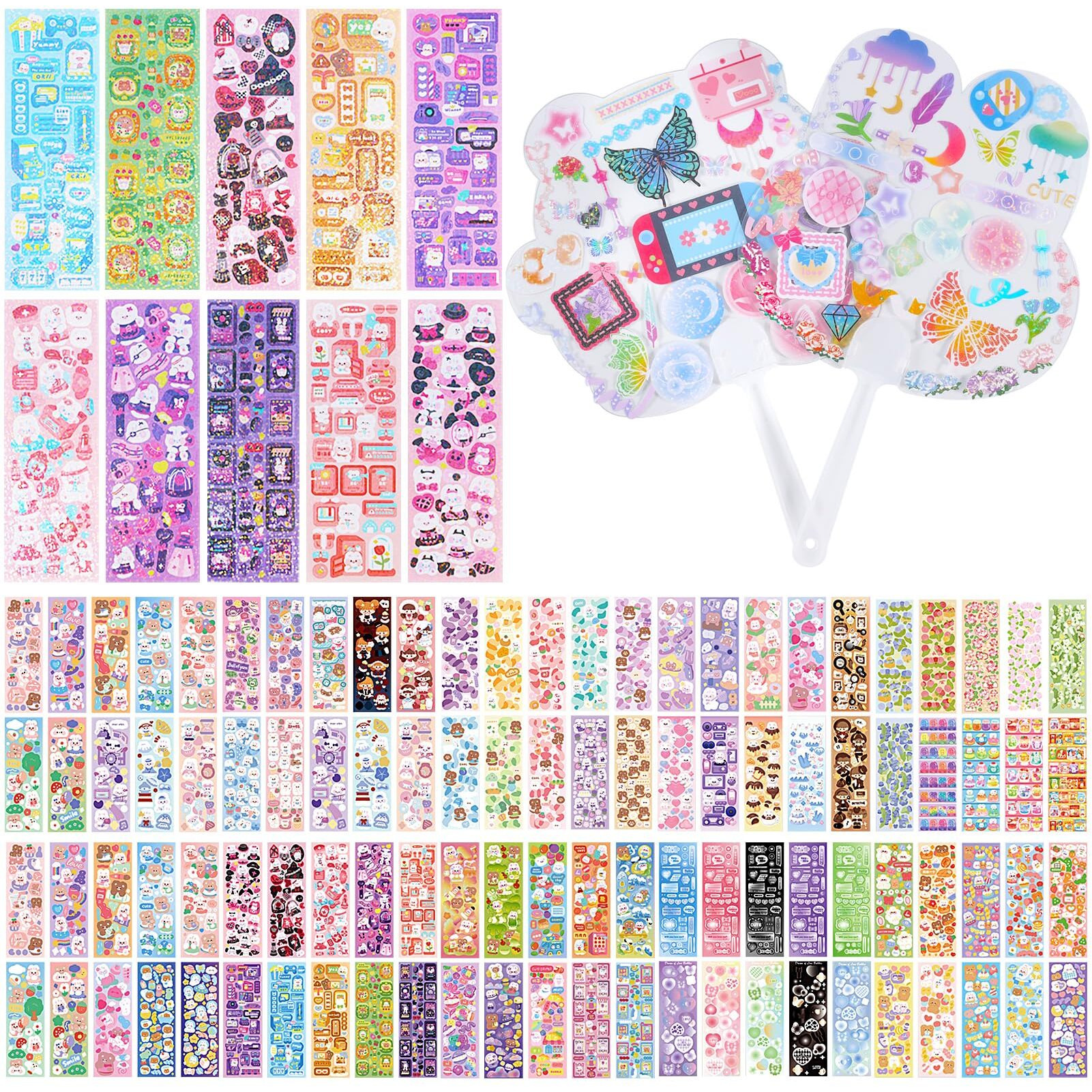 Tmtains 100 Sheets Cute Korean Stickers For Kpop Photocards Decor Bulk Aesthetic Toploader Glitter Animal Pattern Scrapbook Self Adhesive Diy Card Art Crafts(6 Fan)