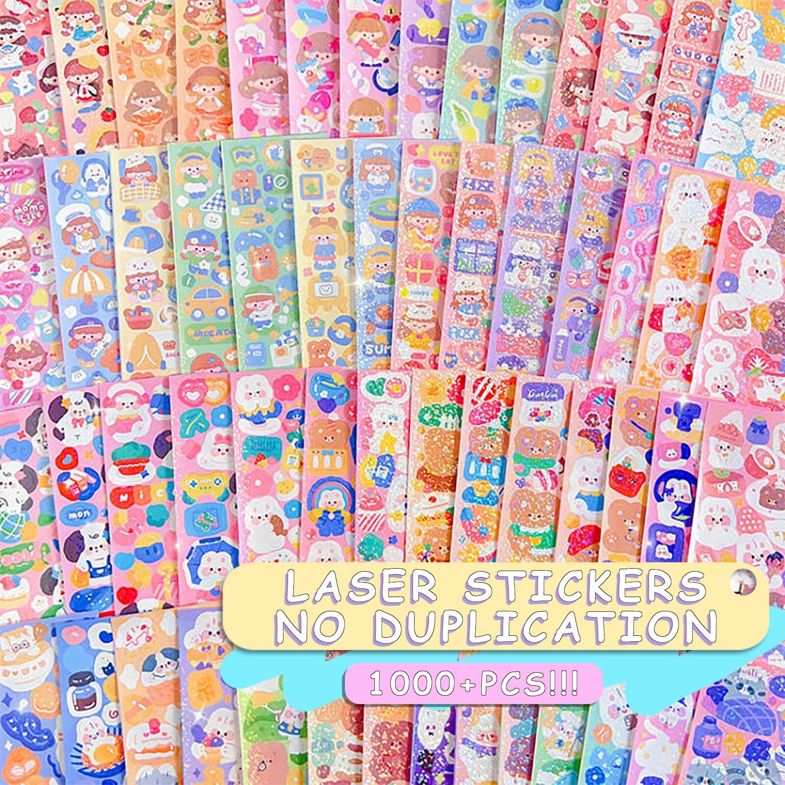 Tmtains 100 Sheets Cute Korean Stickers For Kpop Photocards Decor Bulk Aesthetic Toploader Glitter Animal Pattern Scrapbook Self Adhesive Diy Card Art Crafts(6 Fan)