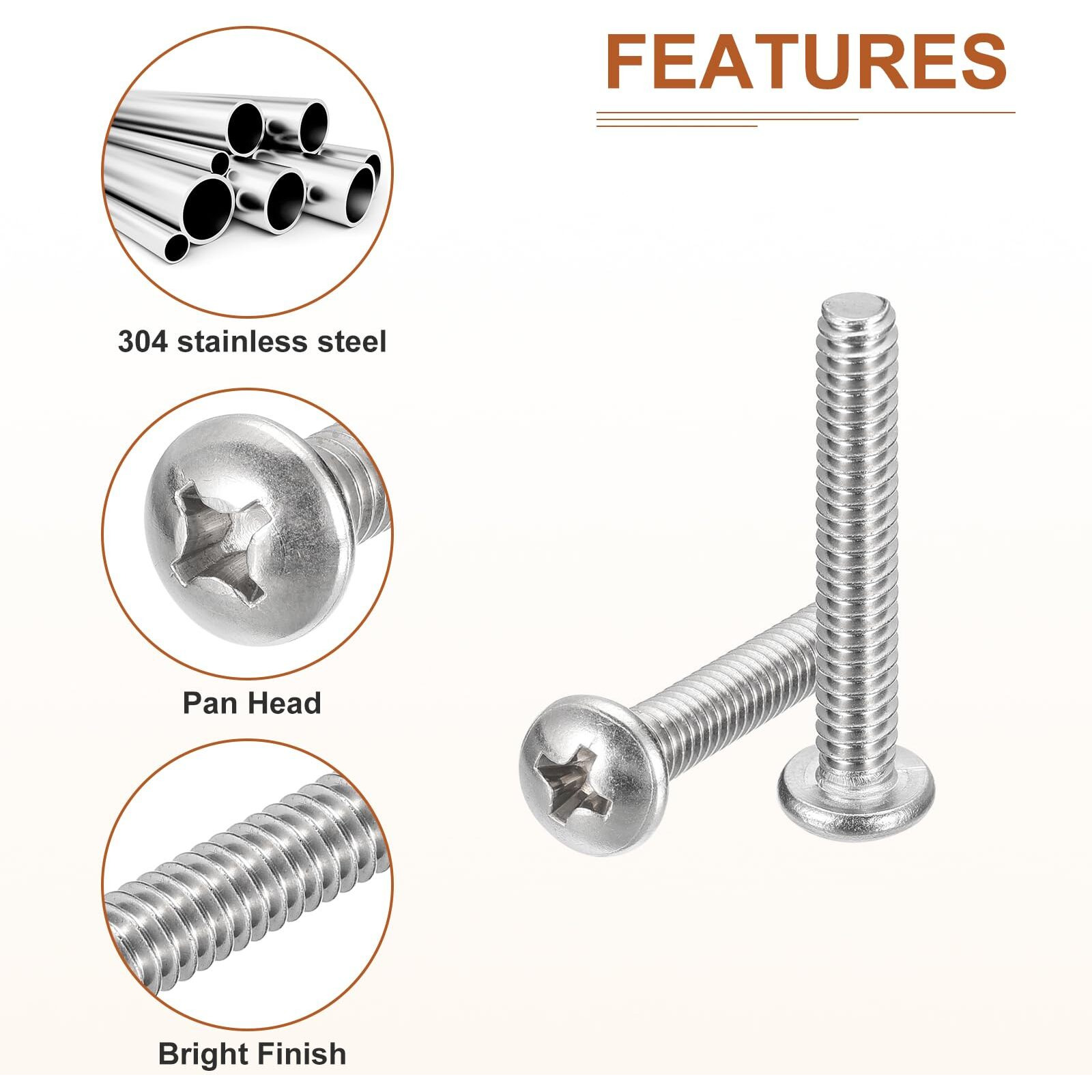 Dtgn 10-24X1-1/4 Pan Head Machine Screws  50Pcs 304 Stainless Steel  Phillips Drive  Unc Full Thread  Bright Finish  Screws Bolts Kit