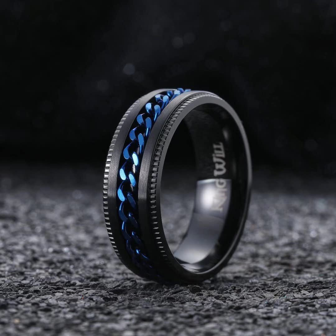 King Will Intertwine 8Mm Spinner Ring Black Blue Stainless Steel Fidget Ring Anxiety Ring For Men