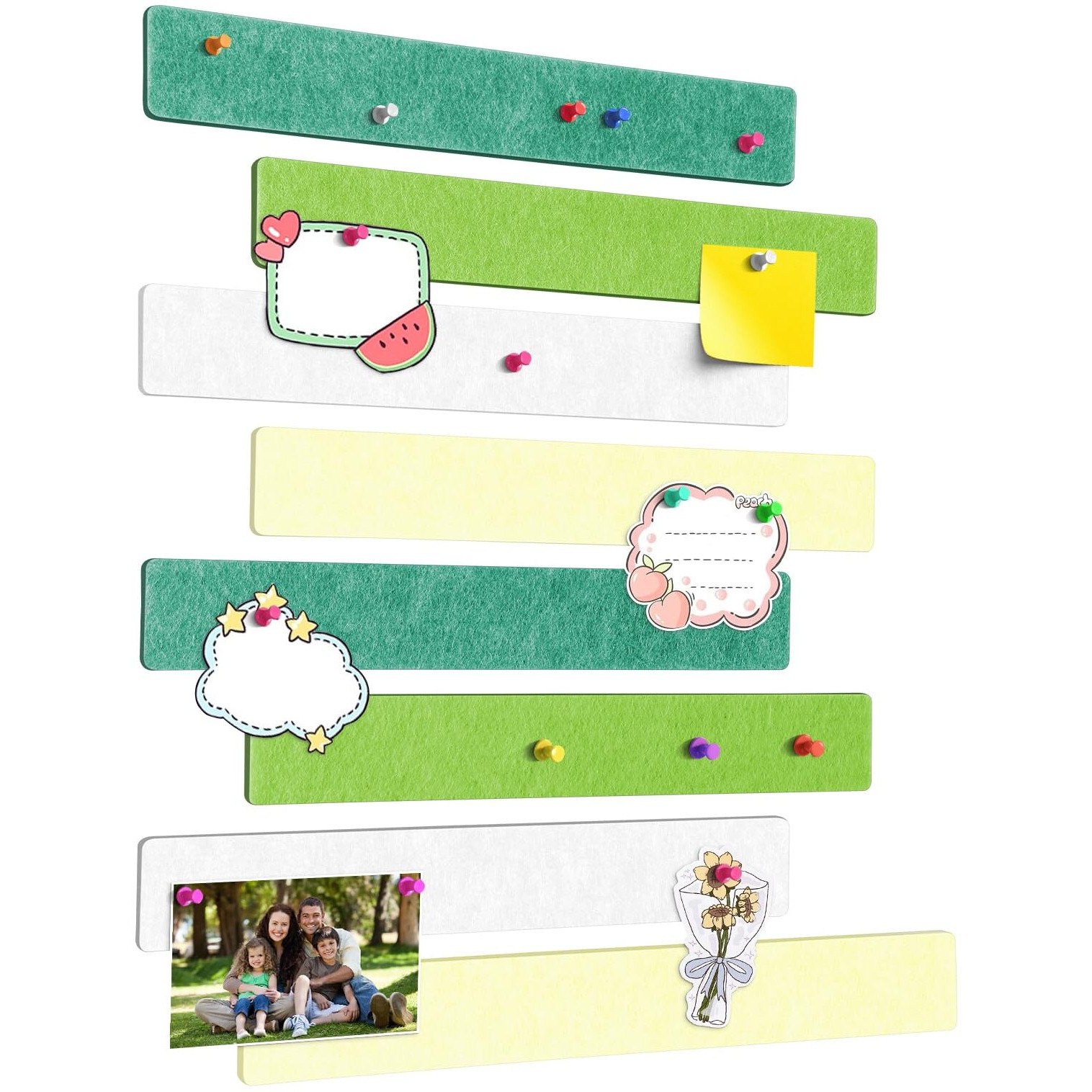 Gotiling Cork Board For Walls - 8 Pack Felt Pin Board Bar Strips - Self-Adhesive Lightweight Bulletin Board - Cork Board For Office With 40 Push Pins No Damage For Wall