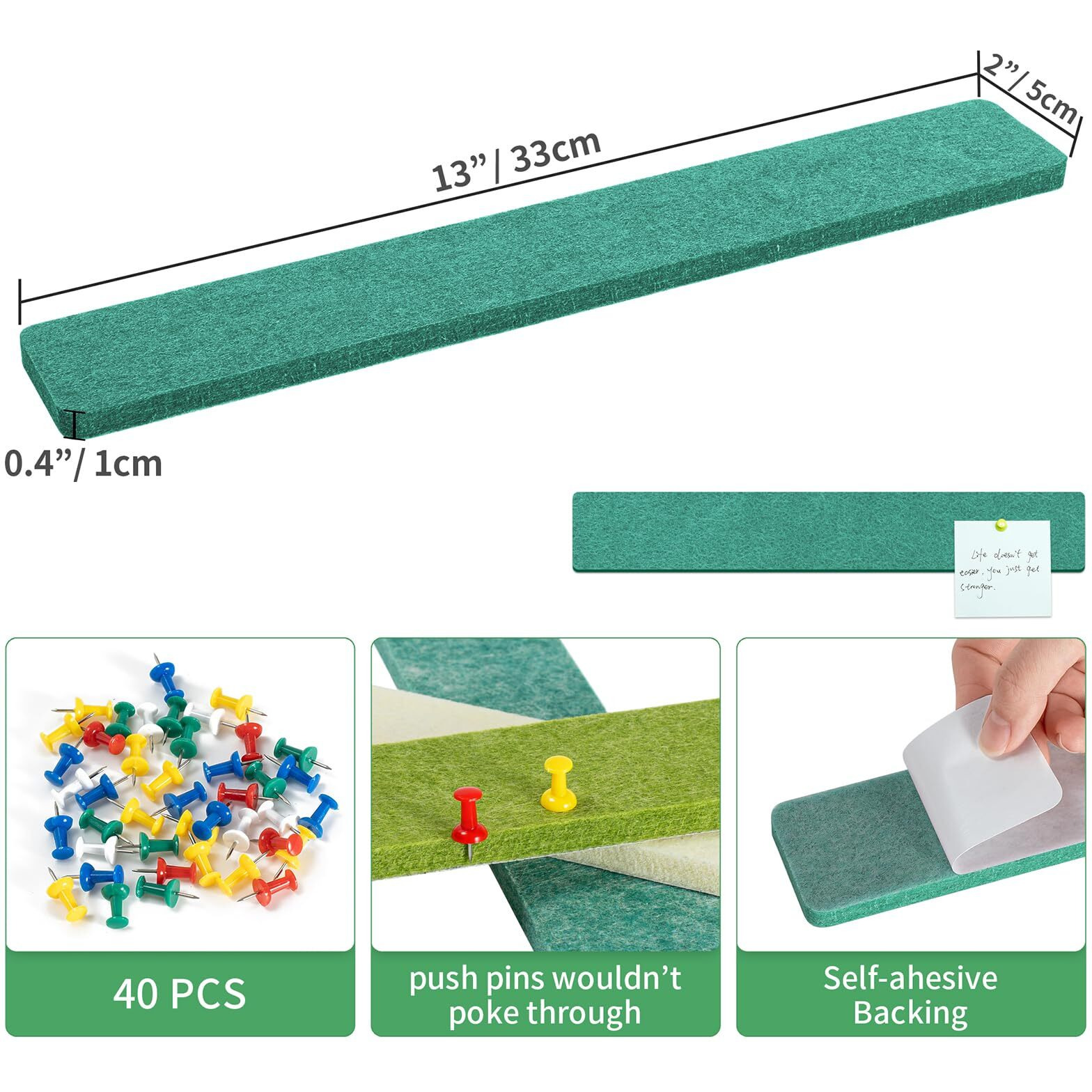 Gotiling Cork Board For Walls - 8 Pack Felt Pin Board Bar Strips - Self-Adhesive Lightweight Bulletin Board - Cork Board For Office With 40 Push Pins No Damage For Wall