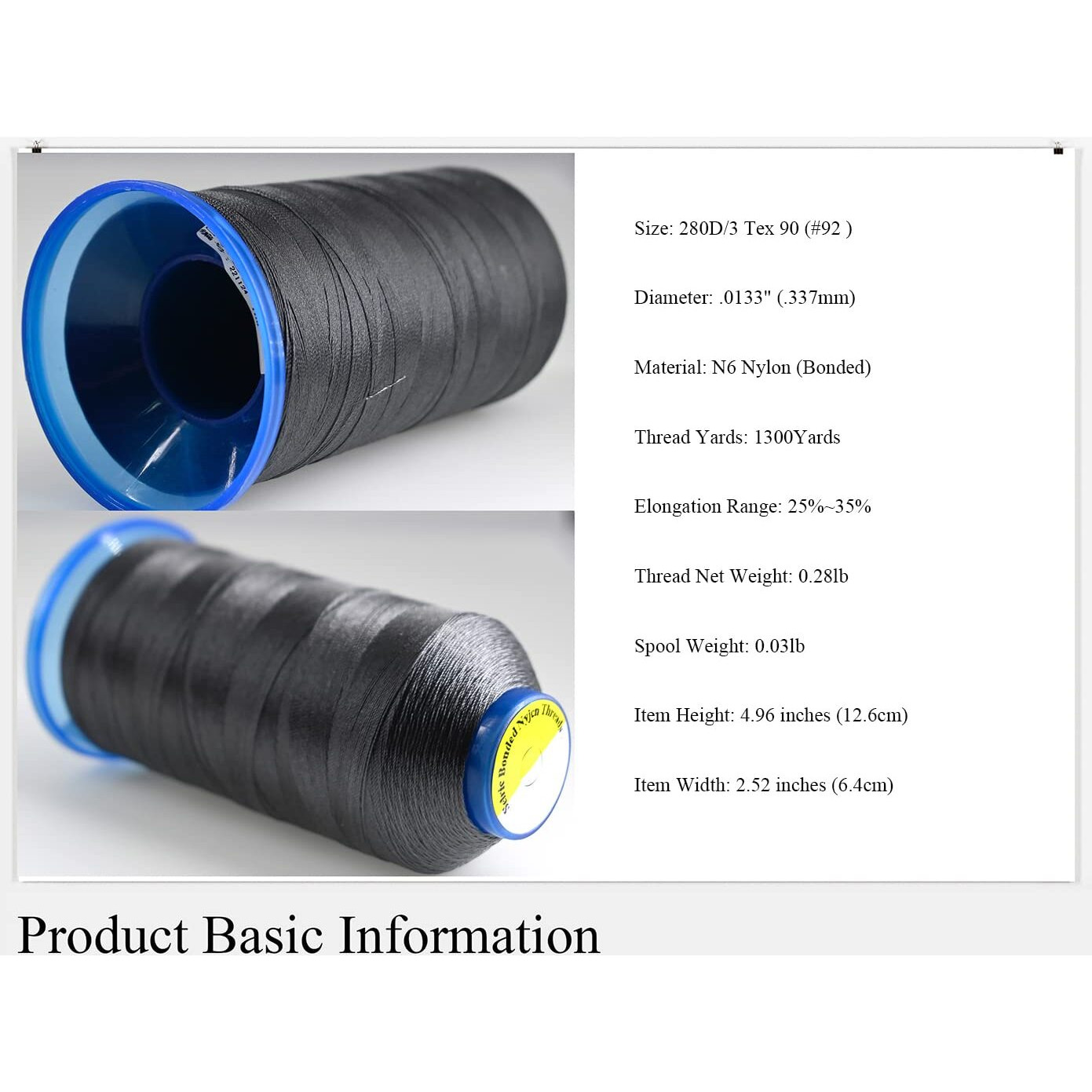 Selric [1300Yards / 26 Colors Available] Tex 90 Bonded Nylon Thread For Leather Sewing 280D/3 T9092 Heavy Duty Upholstery Thread For Leather And Other Heavy Fabric(Grey)