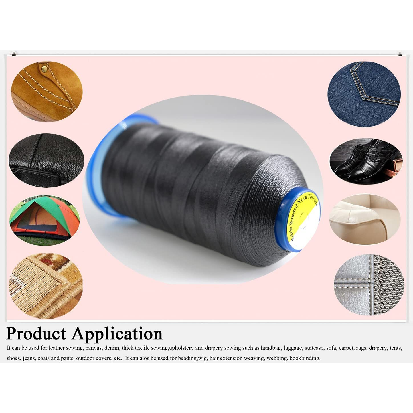 Selric [1300Yards / 26 Colors Available] Tex 90 Bonded Nylon Thread For Leather Sewing 280D/3 T9092 Heavy Duty Upholstery Thread For Leather And Other Heavy Fabric(Grey)