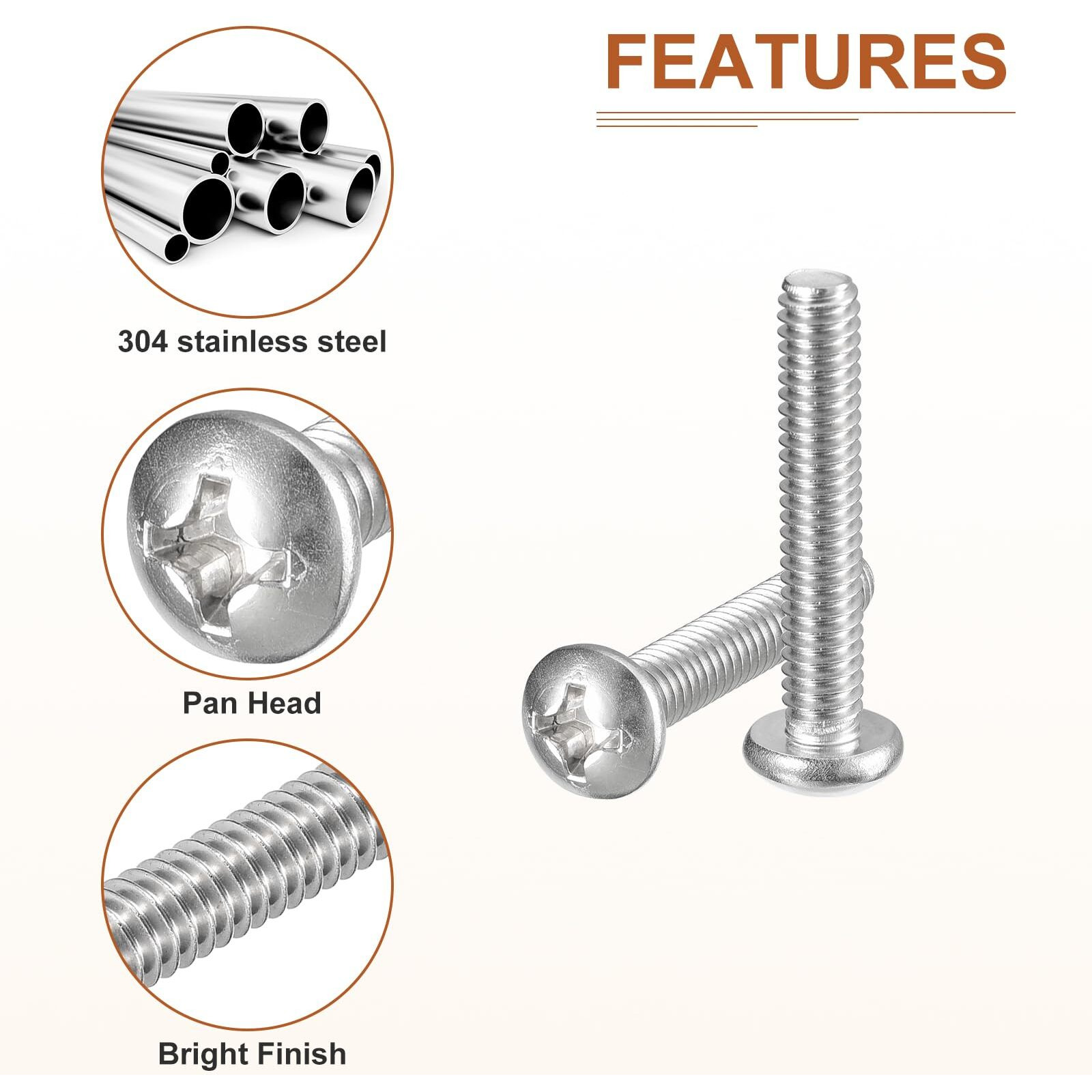 Dtgn 12-24X1-1/4 "" Pan Head Machine Screws  50Pcs 304 Stainless Steel  Phillips Drive  Unc Full Thread  Bright Finish  Screws Bolts Kit
