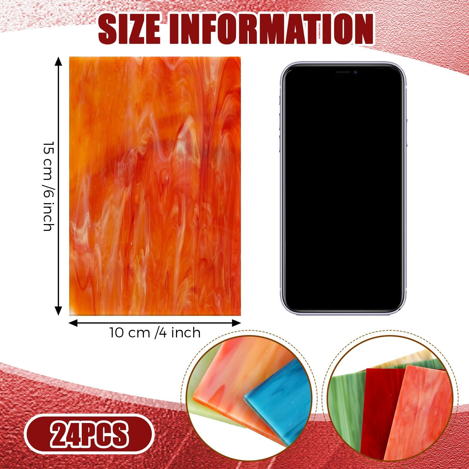 Treela 24 Pcs Stained Glass Sheets 4 X 6 Inch Rainbow Stained Glass Supplies For Craft Projects Variety Mosaic Art Mixed Color Iridescent Diy Home Decor(Colorful)