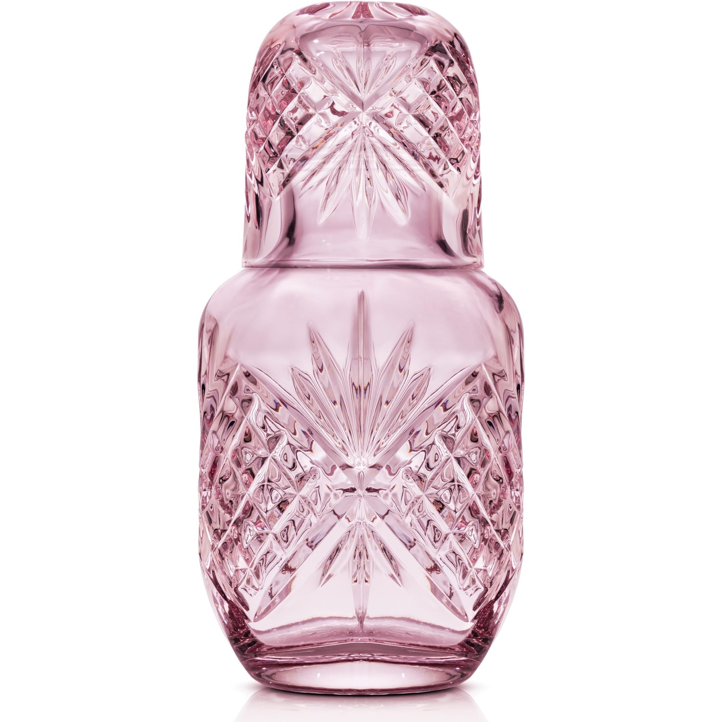 Godinger Bedside Night Carafe  Water Pitcher With Cup  Water Carafe - Cup And Bottle To Keep Next To Your Bed For A Handy Midnight Drink - Blush