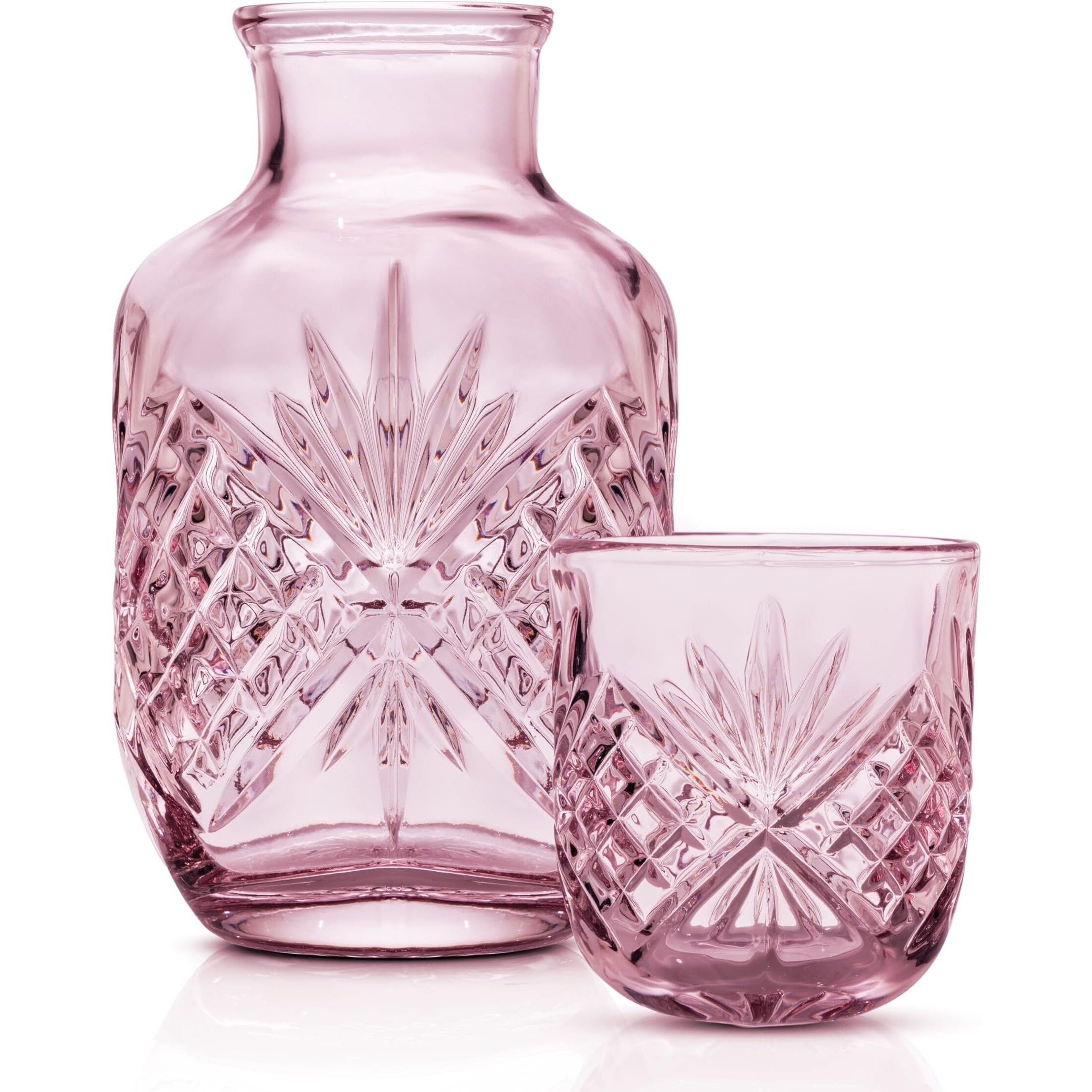 Godinger Bedside Night Carafe  Water Pitcher With Cup  Water Carafe - Cup And Bottle To Keep Next To Your Bed For A Handy Midnight Drink - Blush