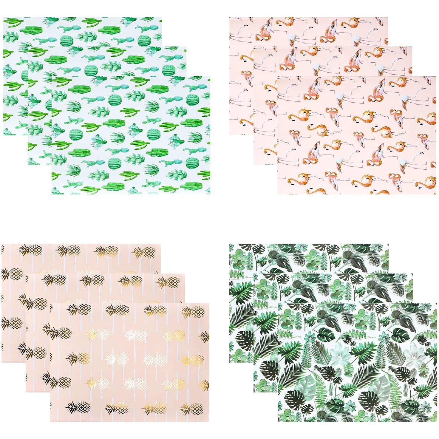 Wrapaholic Summer Wrapping Paper Sheet - 12 Sheets Flamingo/Cactus/Pineapple/Banana Leaf Design Folded Flat For Wedding  Baby Showers  Birthday  Party - 19.7 Inch X 30 Inch Per Sheet