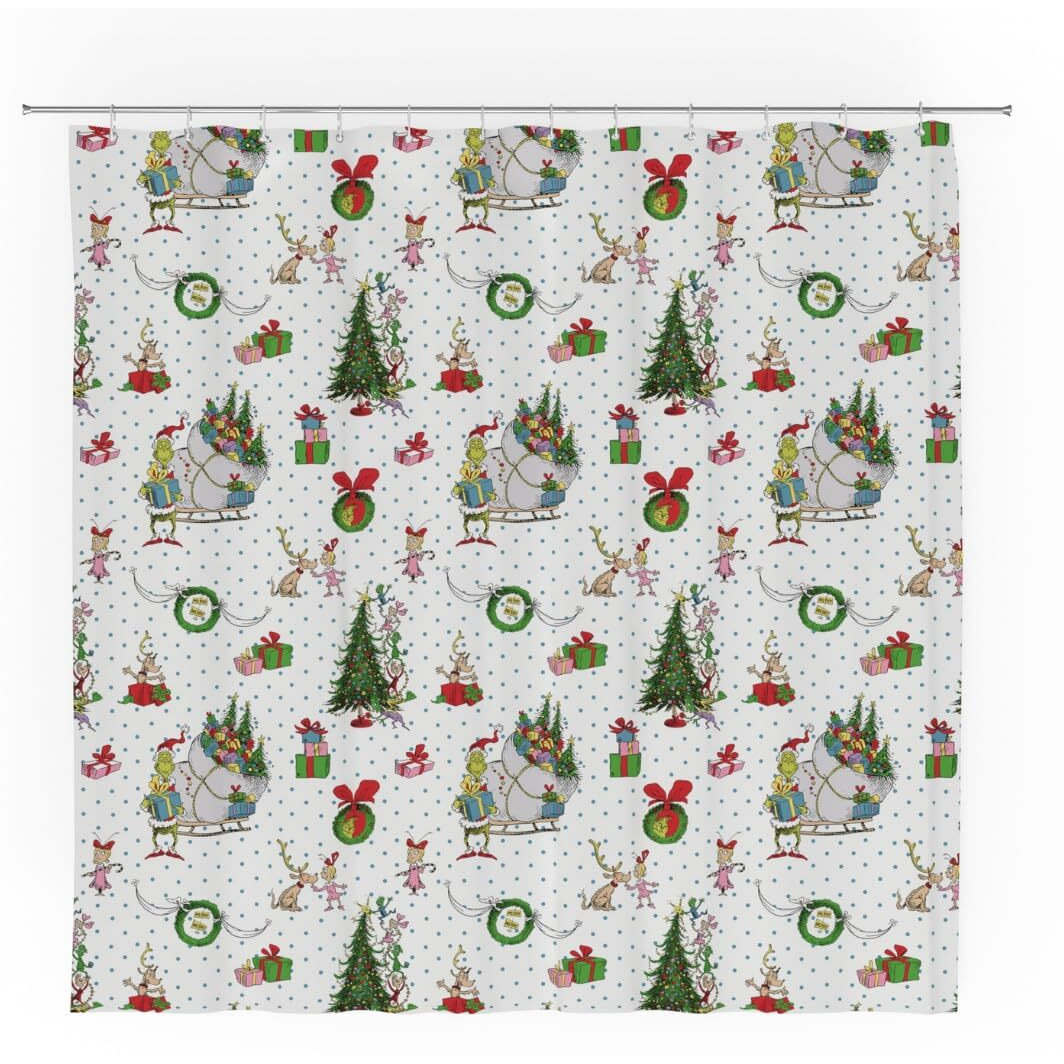 Franco Grinch Holiday Christmas Bath Microfiber Shower Curtain  72X72  (Officially Licensed Product)
