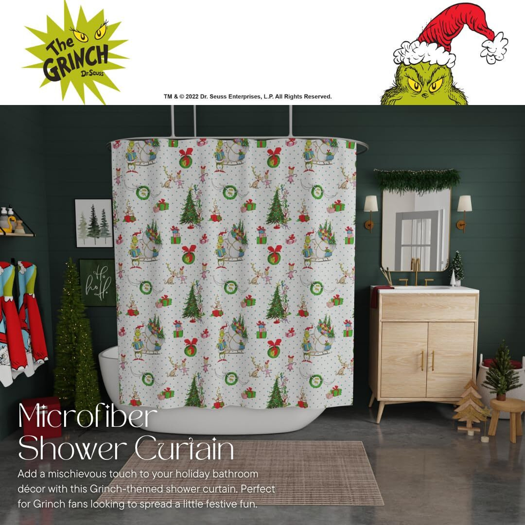 Franco Grinch Holiday Christmas Bath Microfiber Shower Curtain  72X72  (Officially Licensed Product)