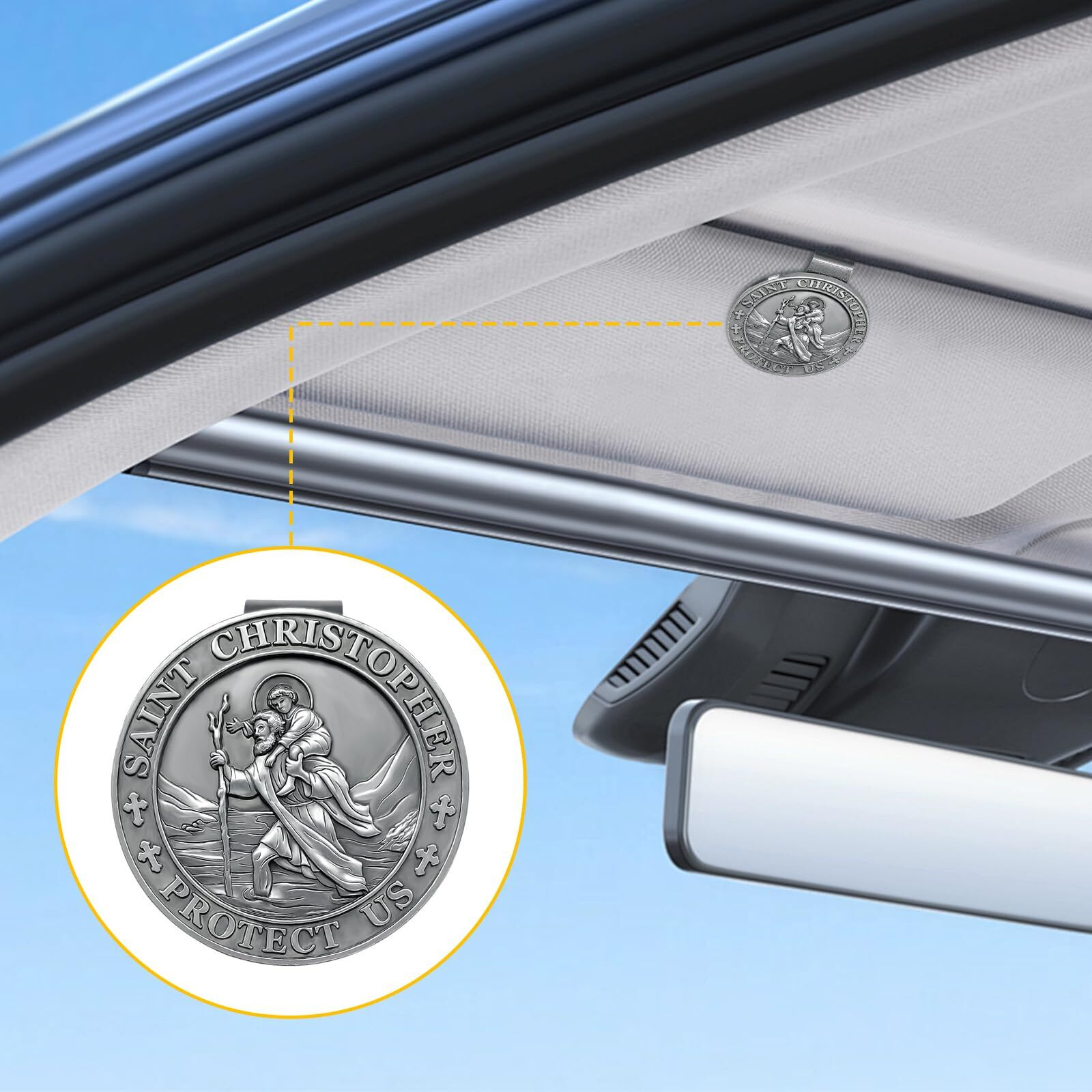 Anowvi Saint Christopher Medal For Car  Visor Clips For Cars  St Christopher Medal For Car Visor  Gift For Drivers  Car Travel Accessories For Long Trips Families  Friends