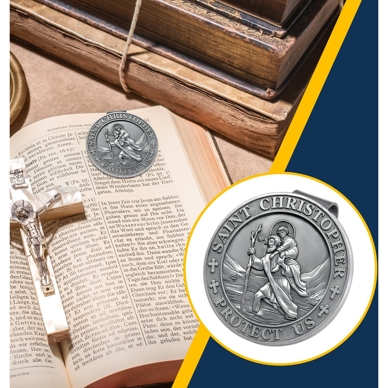 Anowvi Saint Christopher Medal For Car  Visor Clips For Cars  St Christopher Medal For Car Visor  Gift For Drivers  Car Travel Accessories For Long Trips Families  Friends