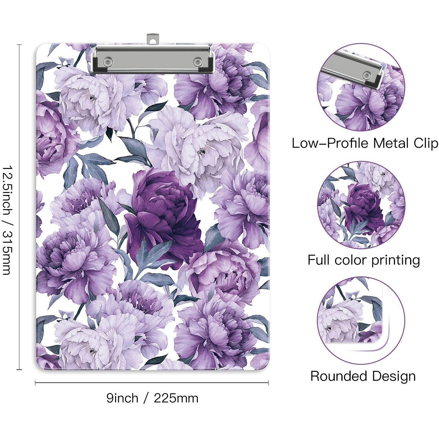 Zaxmey Plastic A4 Clipboards  Cute Clip Board Stardard Letter Size 9 X 12.5 In  Office Decorative For Students Women Men And Kids  Purple Flower