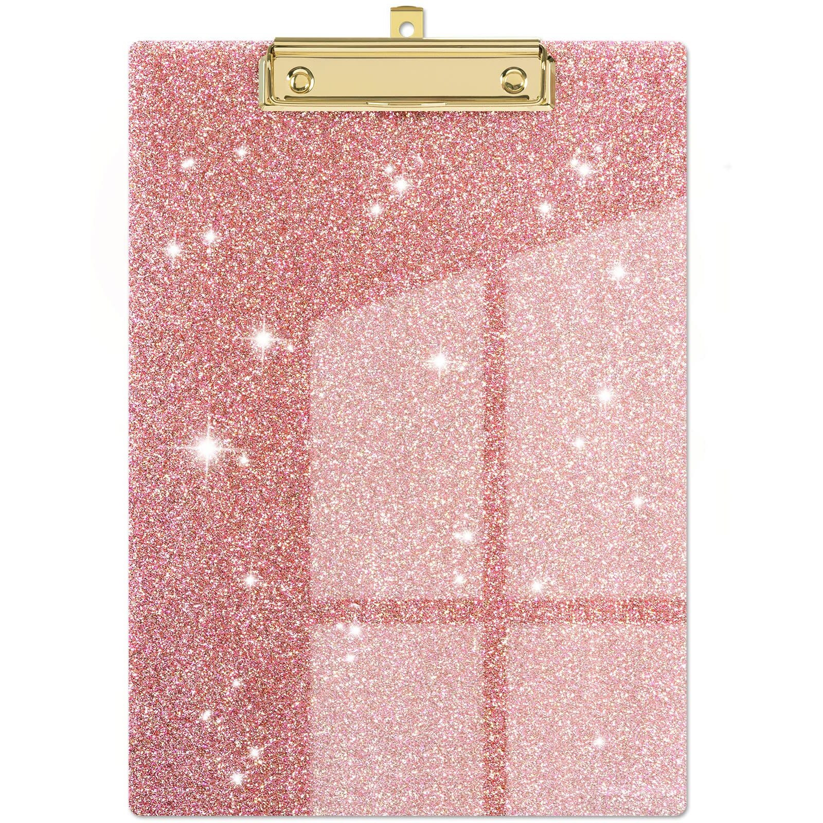 Piasoenc Acrylic Clipboards  Fashion Glitter Clip Board With Low Profile Gold Clip  Designed For Classroom School And Office Use  A4 Letter Size 9 X 12.5 In  Pink