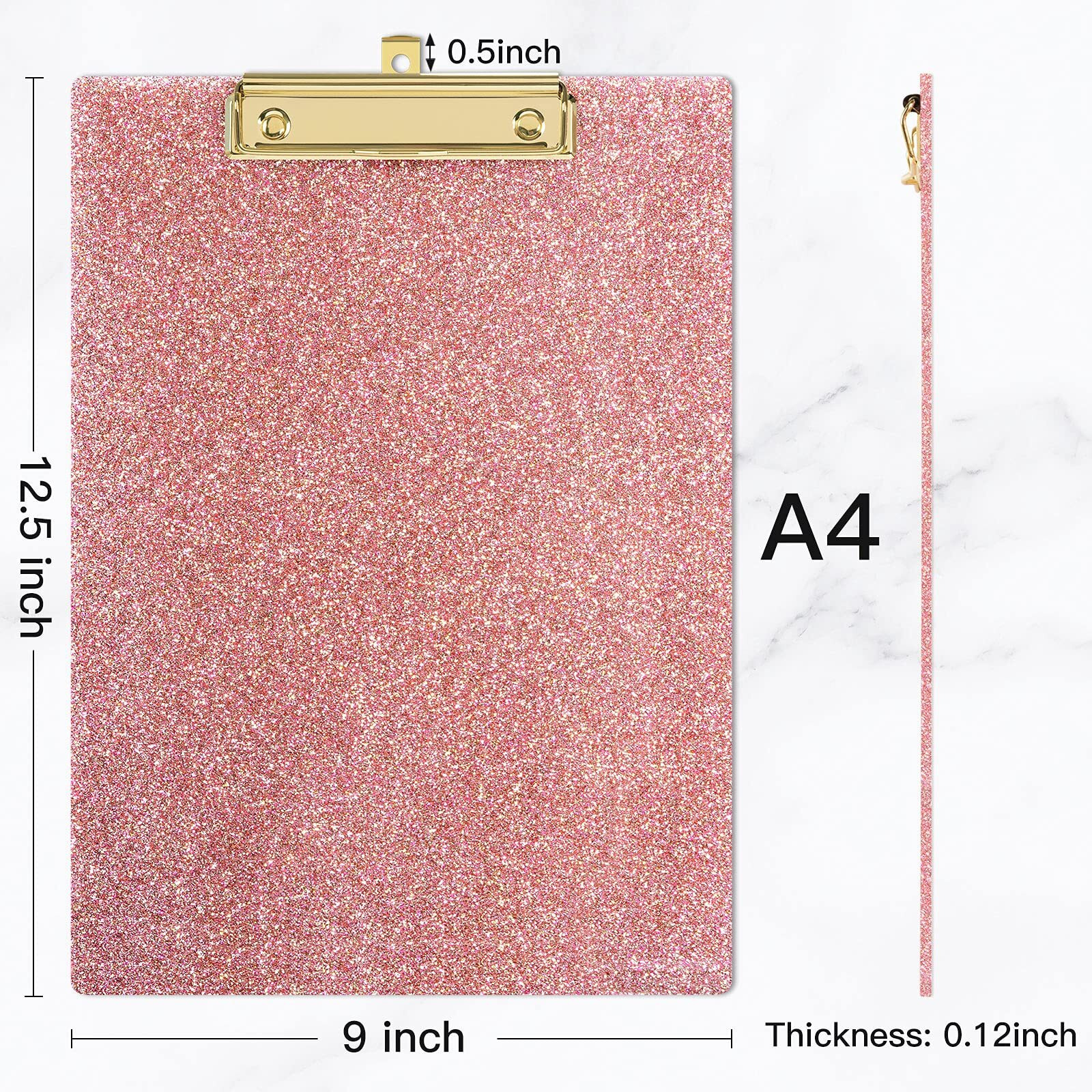 Piasoenc Acrylic Clipboards  Fashion Glitter Clip Board With Low Profile Gold Clip  Designed For Classroom School And Office Use  A4 Letter Size 9 X 12.5 In  Pink