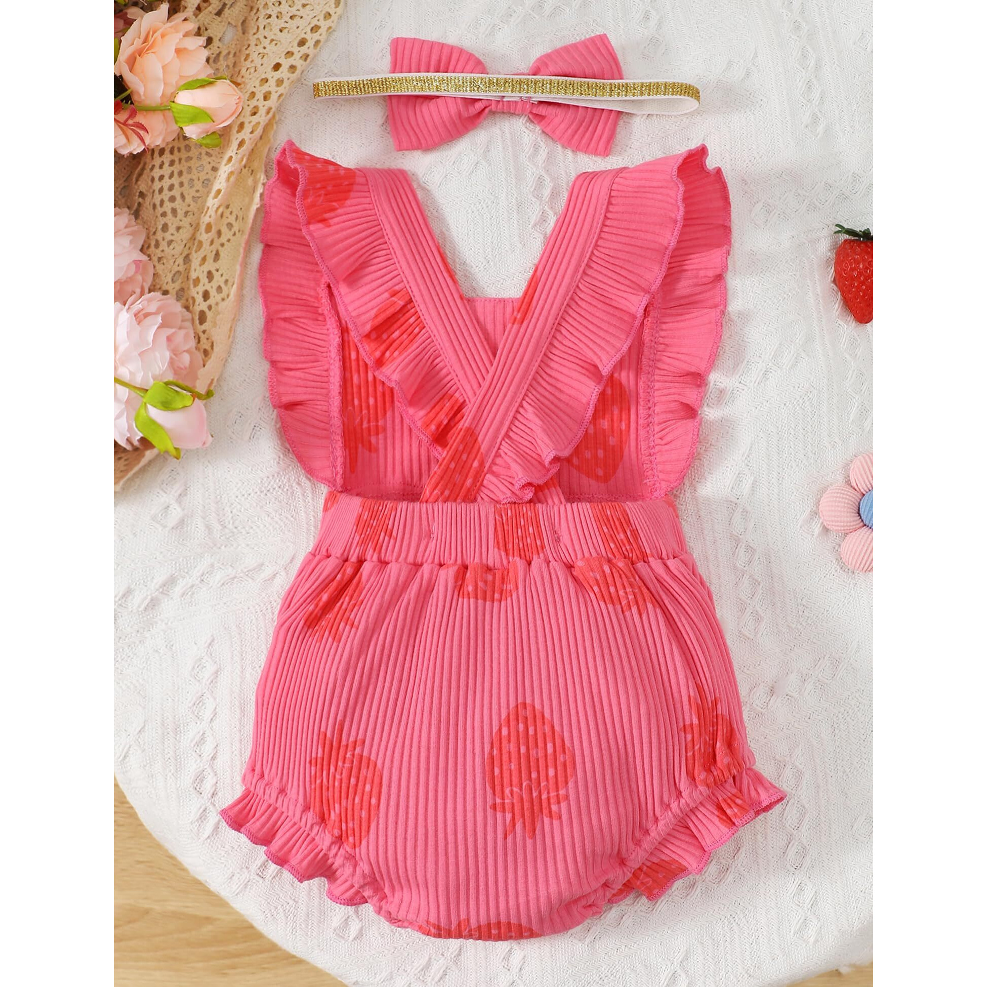 Fullfamous Infant Baby Girl Clothes Outfits Romper Spring Summer Clothing Onesie Bodysuit Jumpsuit Ropa De Bebe Nia Pink Strawberry 0-3 Months