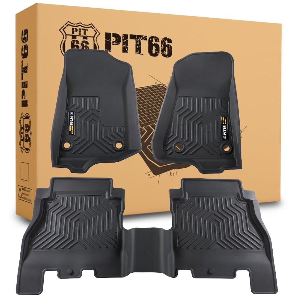 Pit66 Floor Mats Compatible With 2018-2024 Jeep Wrangler Jl Unlimited 4 Door Only (Heavy Duty) Tpe 3-Piece Premium  Black Liners