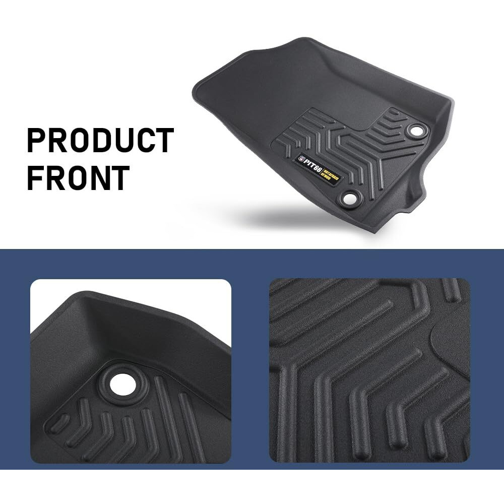 Pit66 Floor Mats Compatible With 2018-2024 Jeep Wrangler Jl Unlimited 4 Door Only (Heavy Duty) Tpe 3-Piece Premium  Black Liners