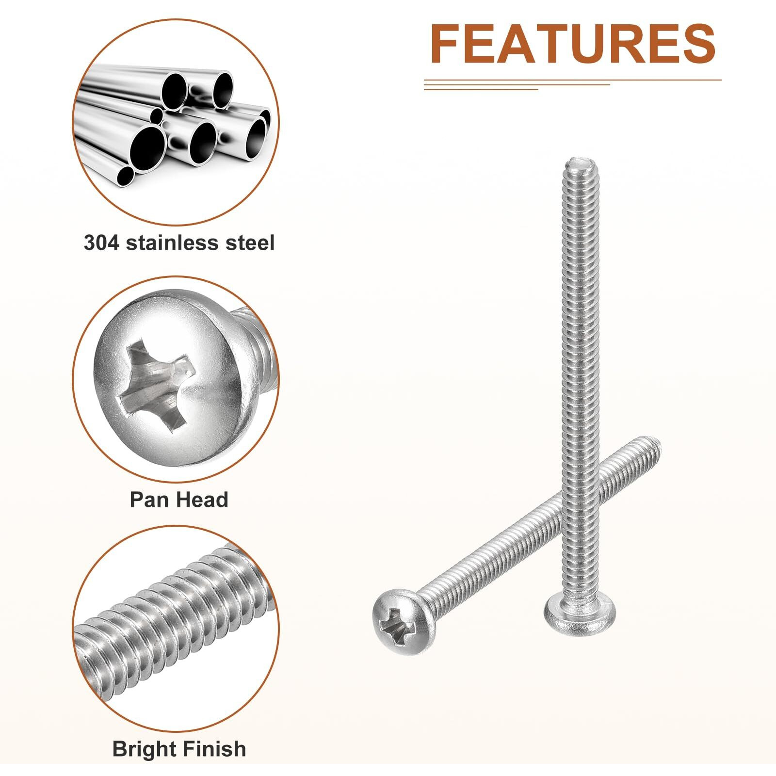 Dtgn 4-40X1-1/2 Pan Head Machine Screws  100Pcs 304 Stainless Steel  Phillips Drive  Unc Full Thread  Bright Finish  Screws Bolts Kit