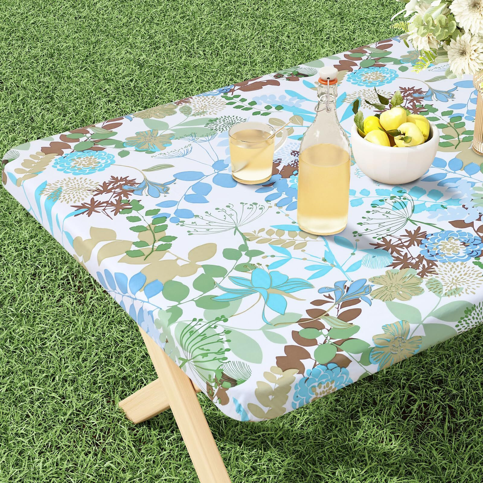 Misaya Rectangle Vinyl Tablecloth  Fitted Table Cover  100% Waterproof  Elastic Edge  Flannel Backing  Table Cloth Fit 6 Foot Folding Tables For Picnic  Outdoor (Leaves  30X72 Inch)