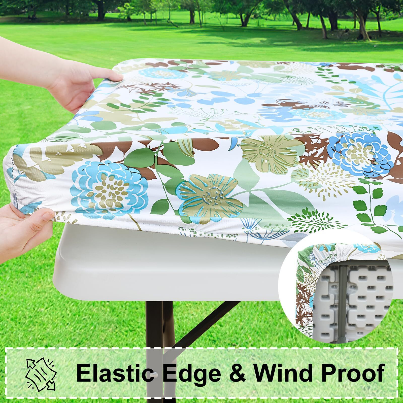 Misaya Rectangle Vinyl Tablecloth  Fitted Table Cover  100% Waterproof  Elastic Edge  Flannel Backing  Table Cloth Fit 6 Foot Folding Tables For Picnic  Outdoor (Leaves  30X72 Inch)