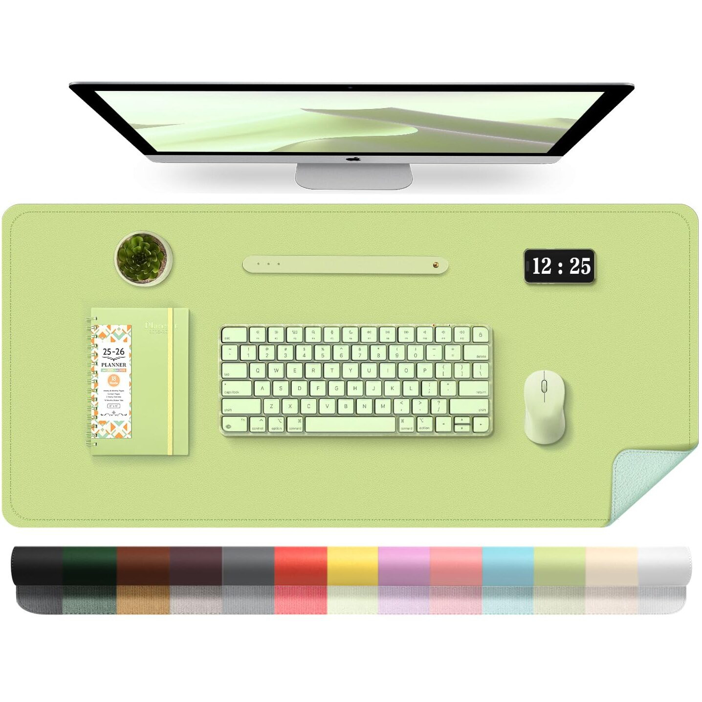 Leather Desk Pad Protector  39.4 ' ' X 17 ' ' Large Mouse Pad  Office Desk Mat  Non-Slip Pu Leather & Suede Base Desk Blotter  Laptop Desk Pad  Desktop Mat For Office Home  Matcha Green