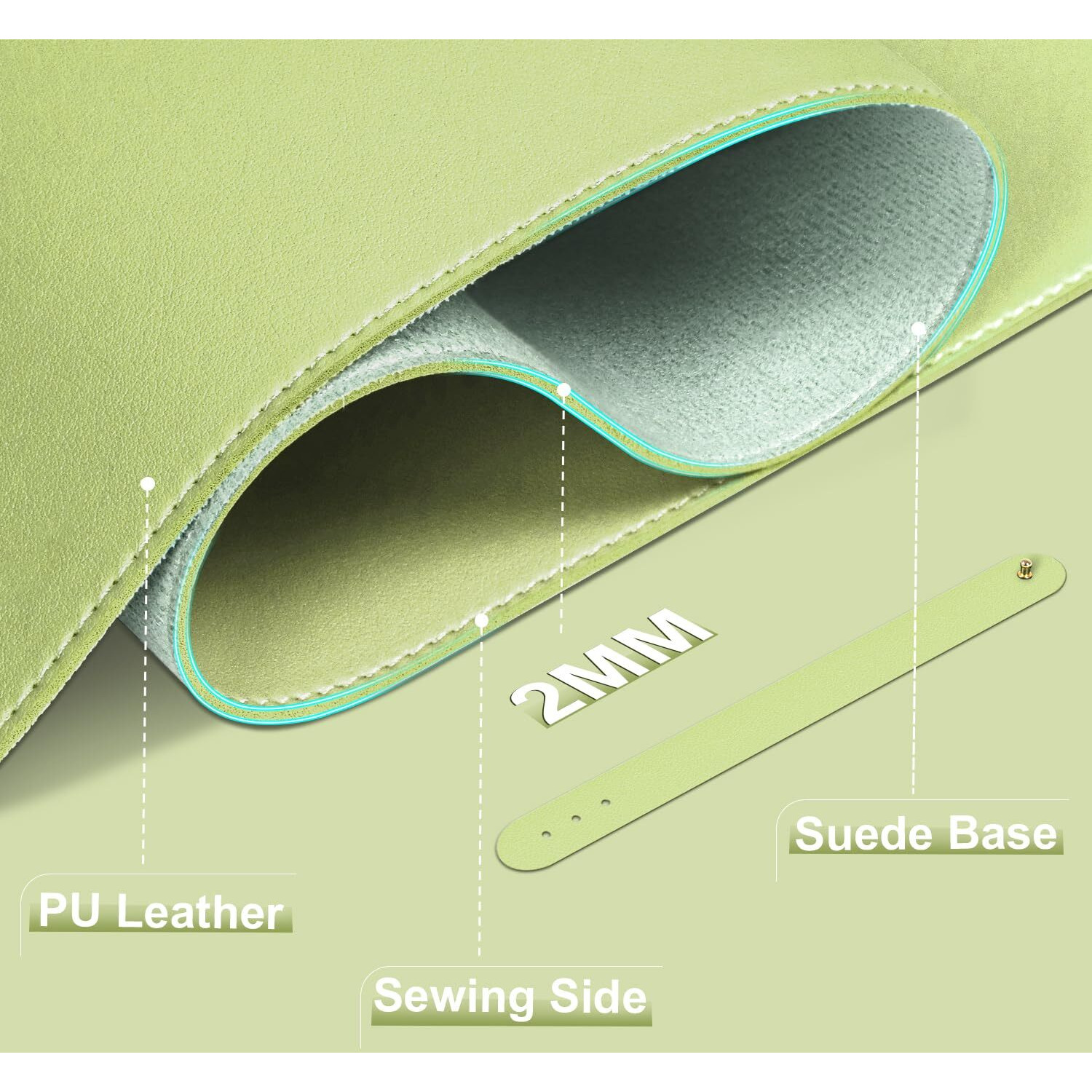 Leather Desk Pad Protector  39.4 ' ' X 17 ' ' Large Mouse Pad  Office Desk Mat  Non-Slip Pu Leather & Suede Base Desk Blotter  Laptop Desk Pad  Desktop Mat For Office Home  Matcha Green