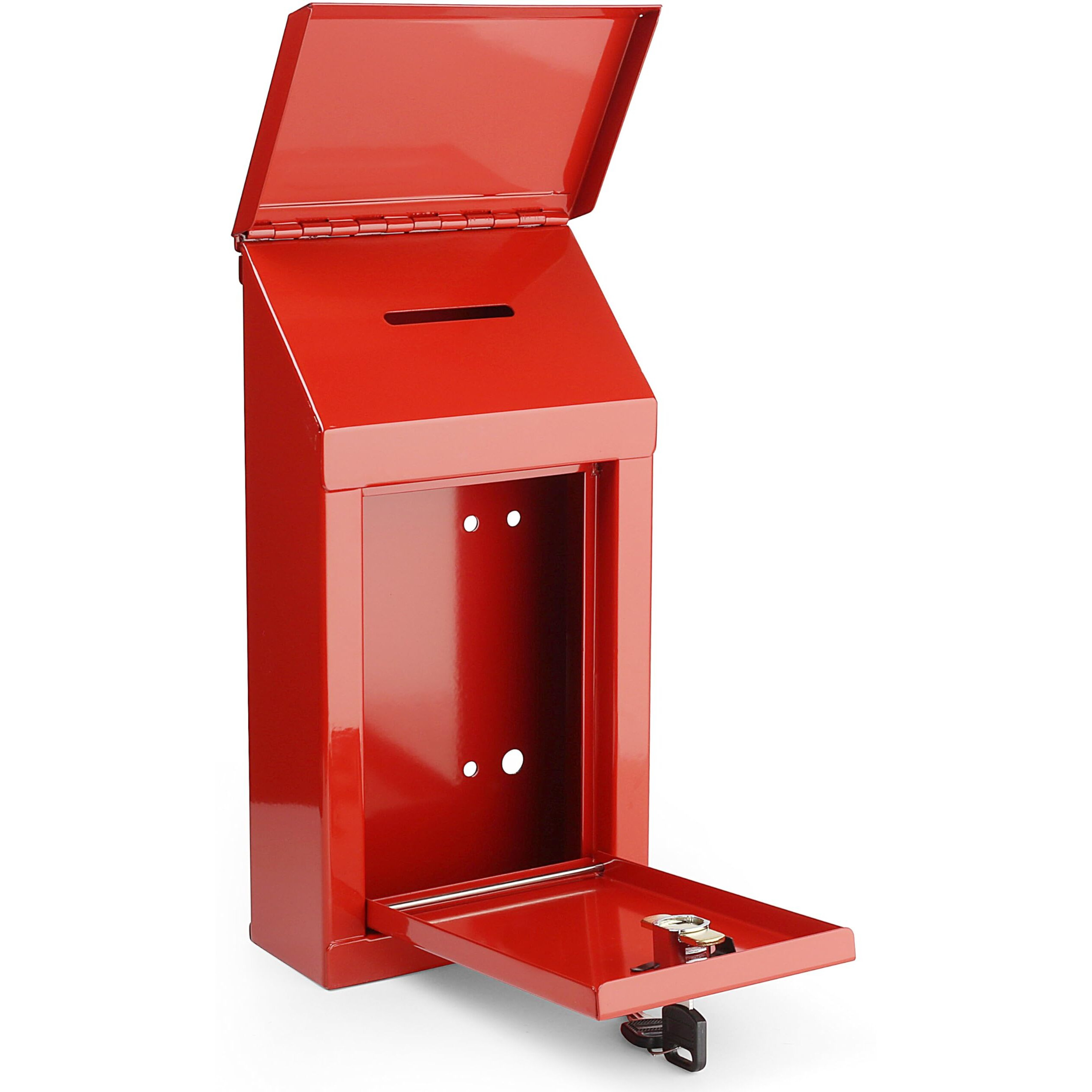 Metal Donation Box Charity Steel Collection Box Office Suggestion Box Secure Box With Top Slot And Lock With Keys Wall Mount With Pre Drilled Holes 10X6X2.5"" Waterproof Mailbox For Home Office(Red)