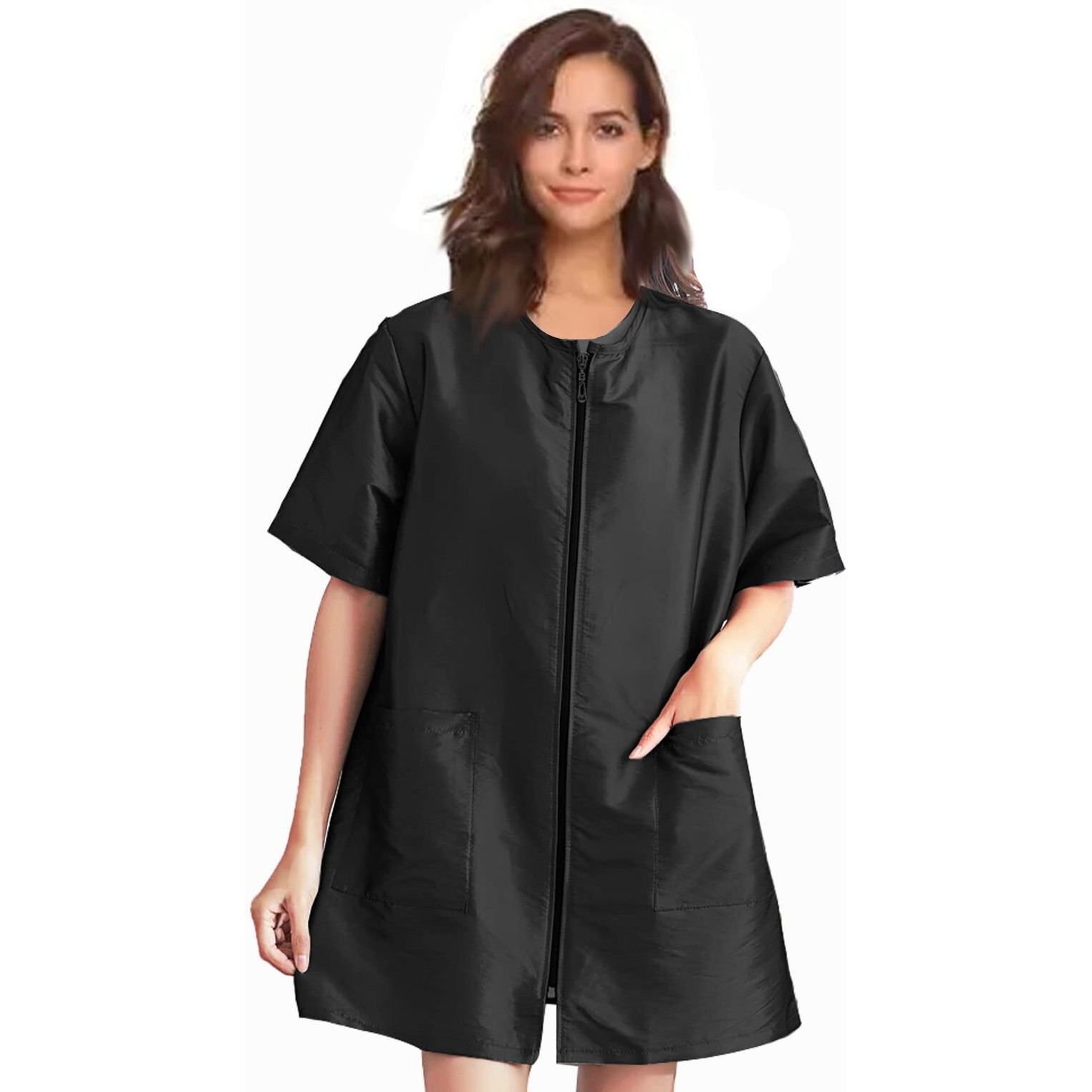 Gliitatu Dog Grooming Smock With Full Zipper  Non-Sticky Hair  Black (L)